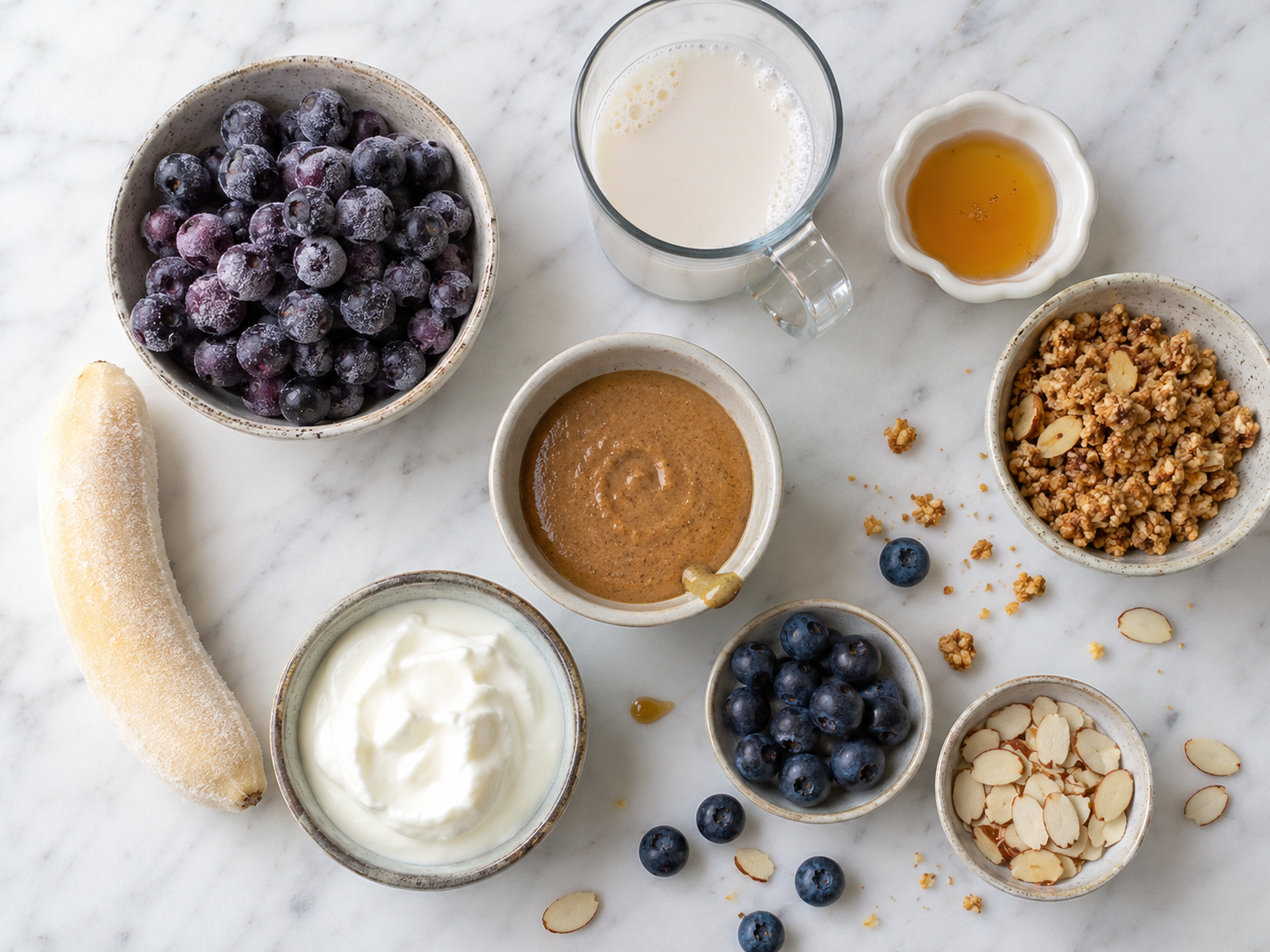 Blueberry Almond Smoothie Bowl preparation