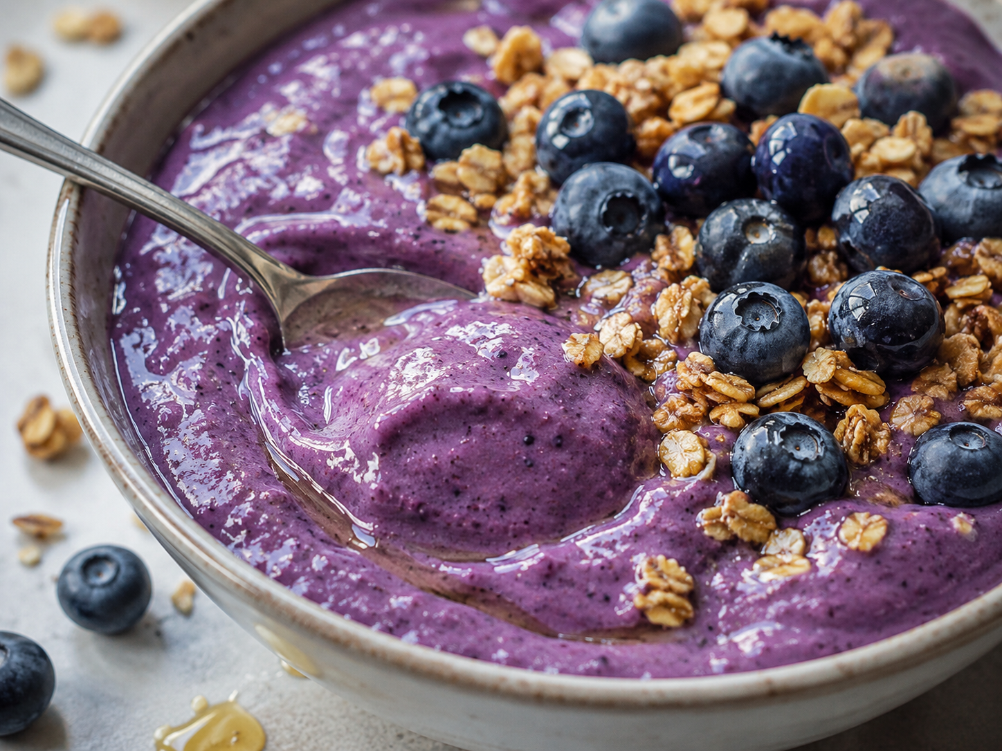 Blueberry Banana Protein Smoothie Bowl close up