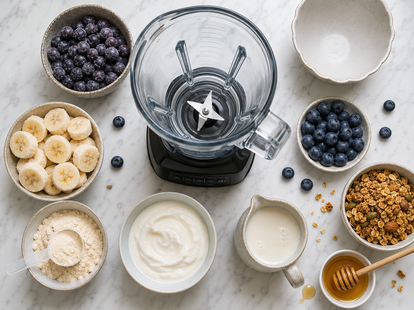 Blueberry Banana Protein Smoothie Bowl preparation