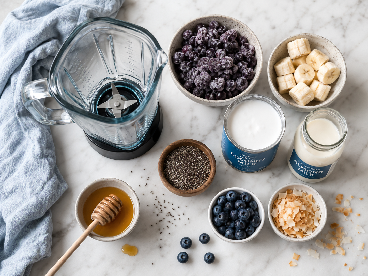 Blueberry Coconut Chia Smoothie Bowl preparation