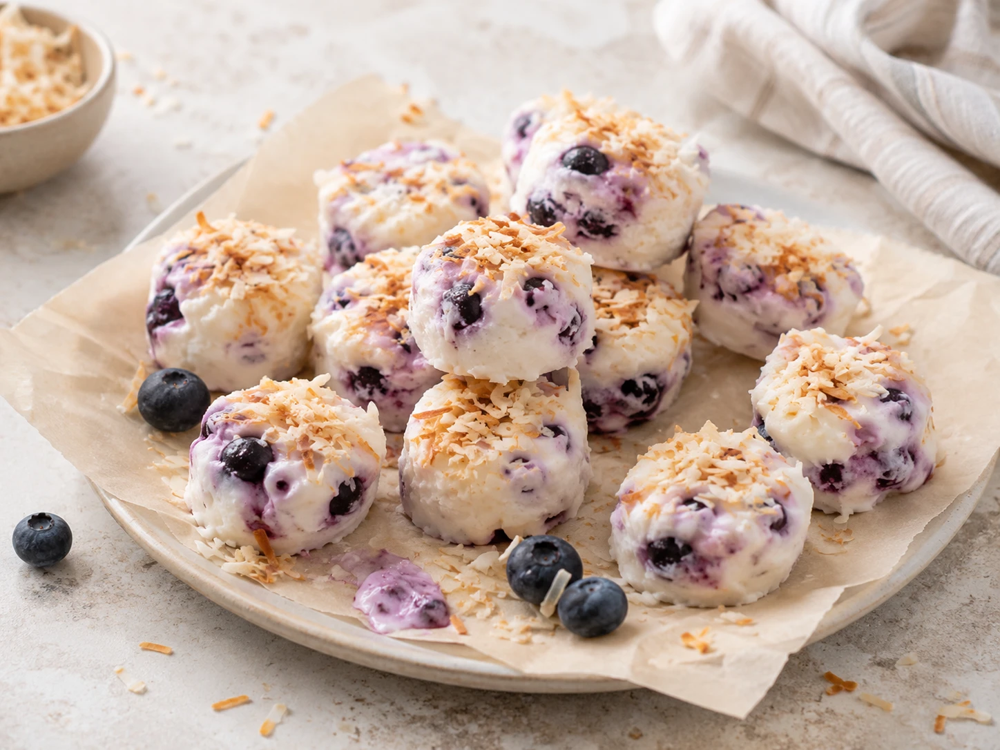 Blueberry Coconut Frozen Yogurt Bites