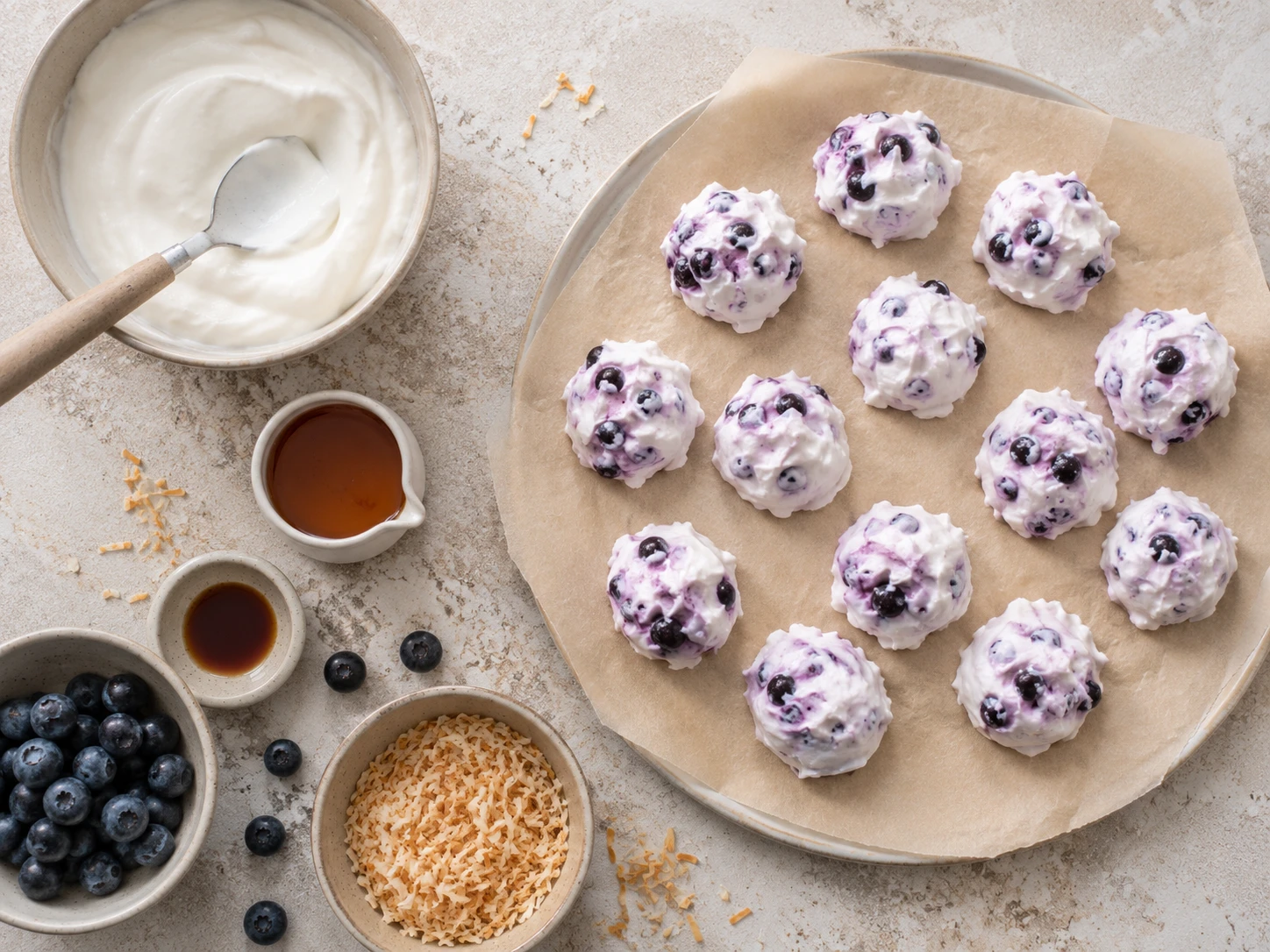 Blueberry Coconut Frozen Yogurt Bites preparation