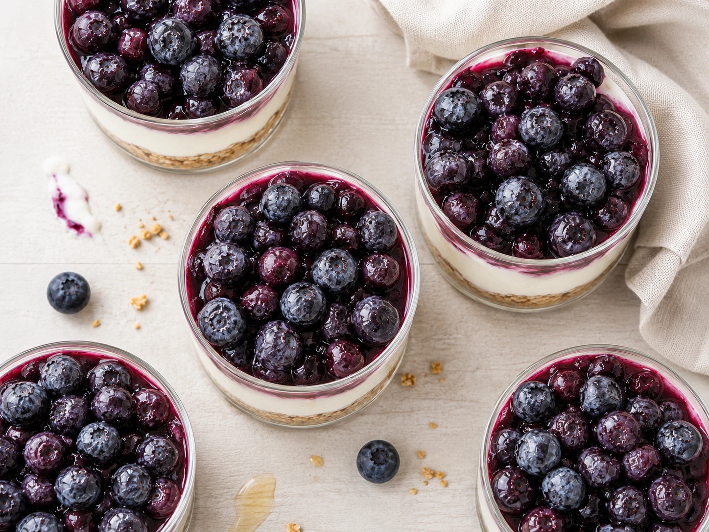 Blueberry Greek Yogurt Cheesecake Cups aerial view