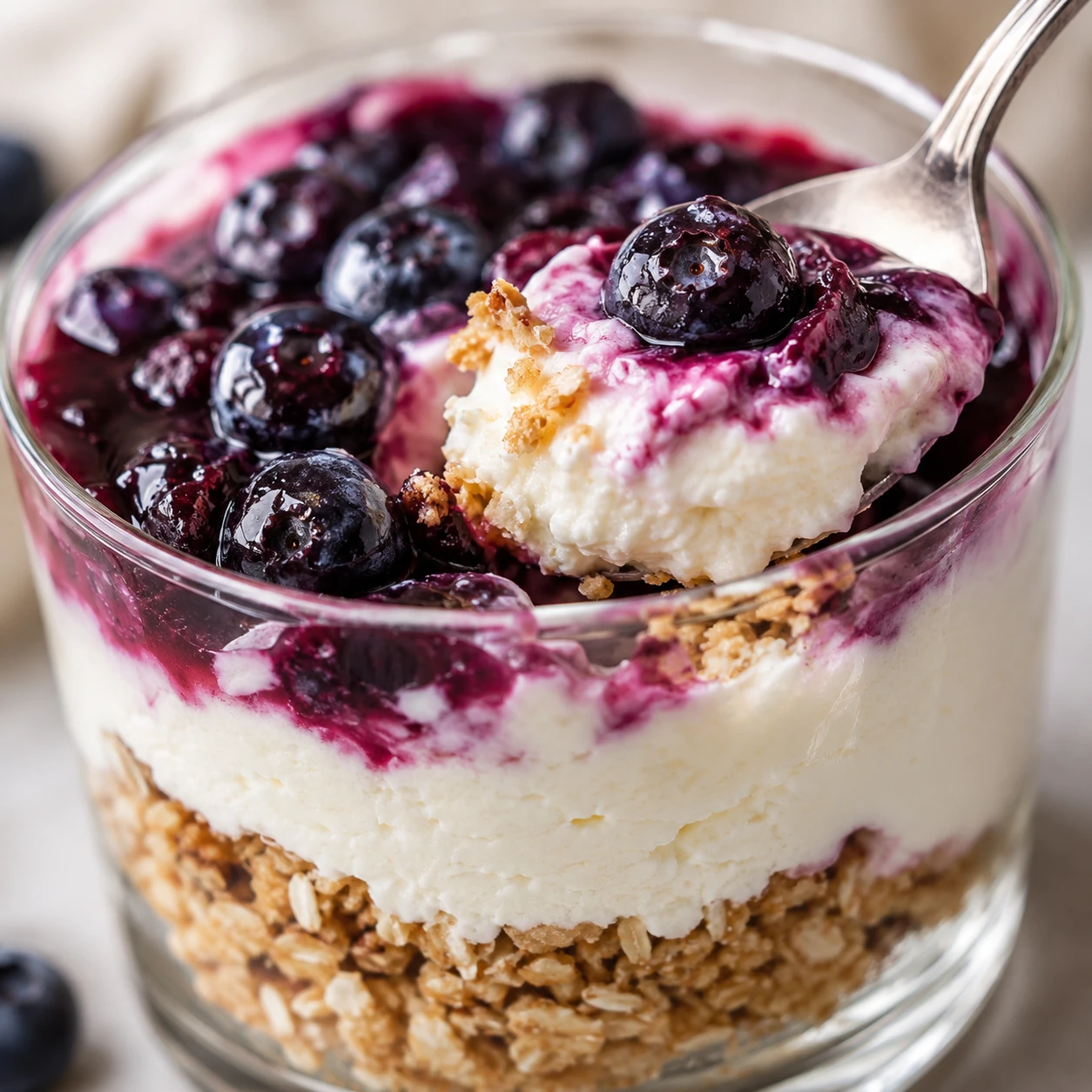 Blueberry Greek Yogurt Cheesecake Cups close up