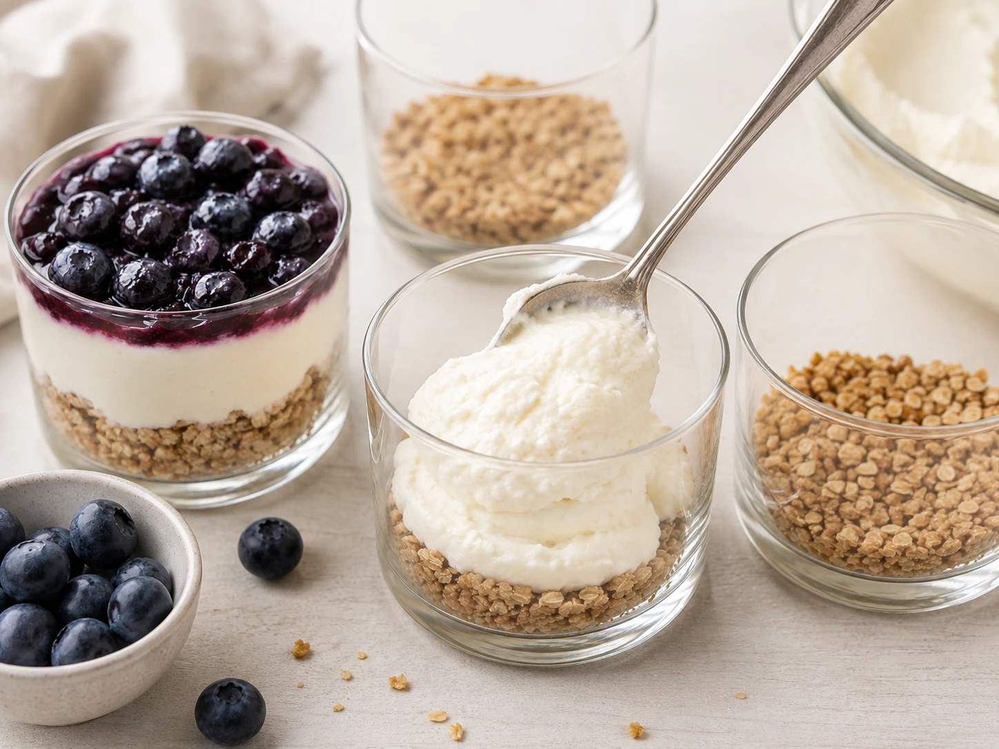 Blueberry Greek Yogurt Cheesecake Cups preparation