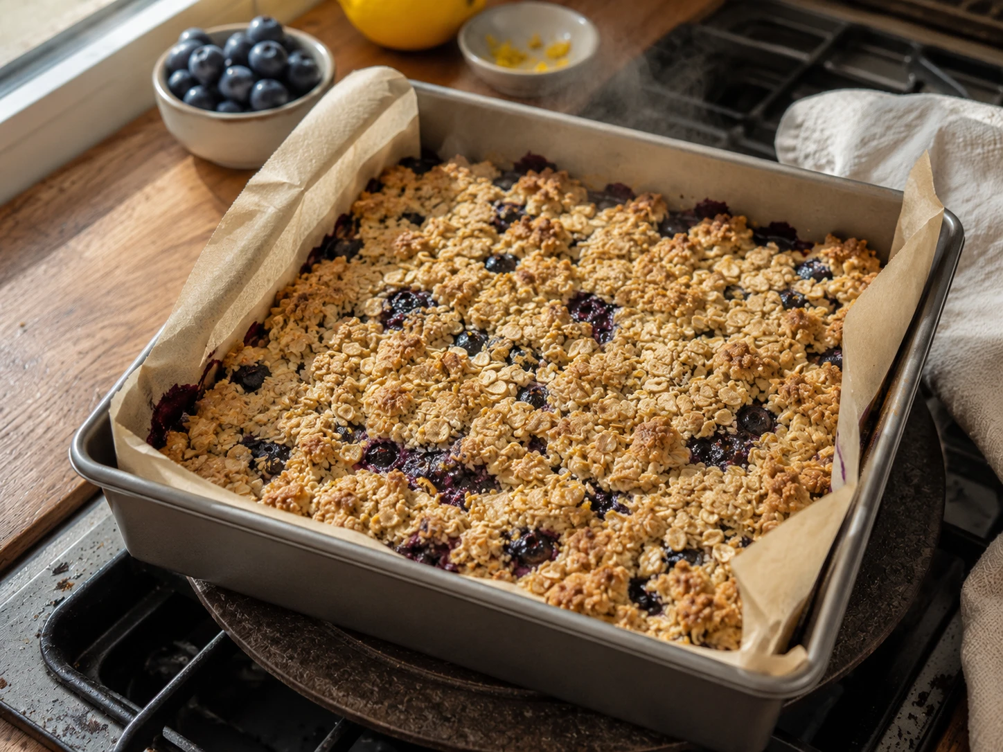 Blueberry Lemon Oat Bars aerial view