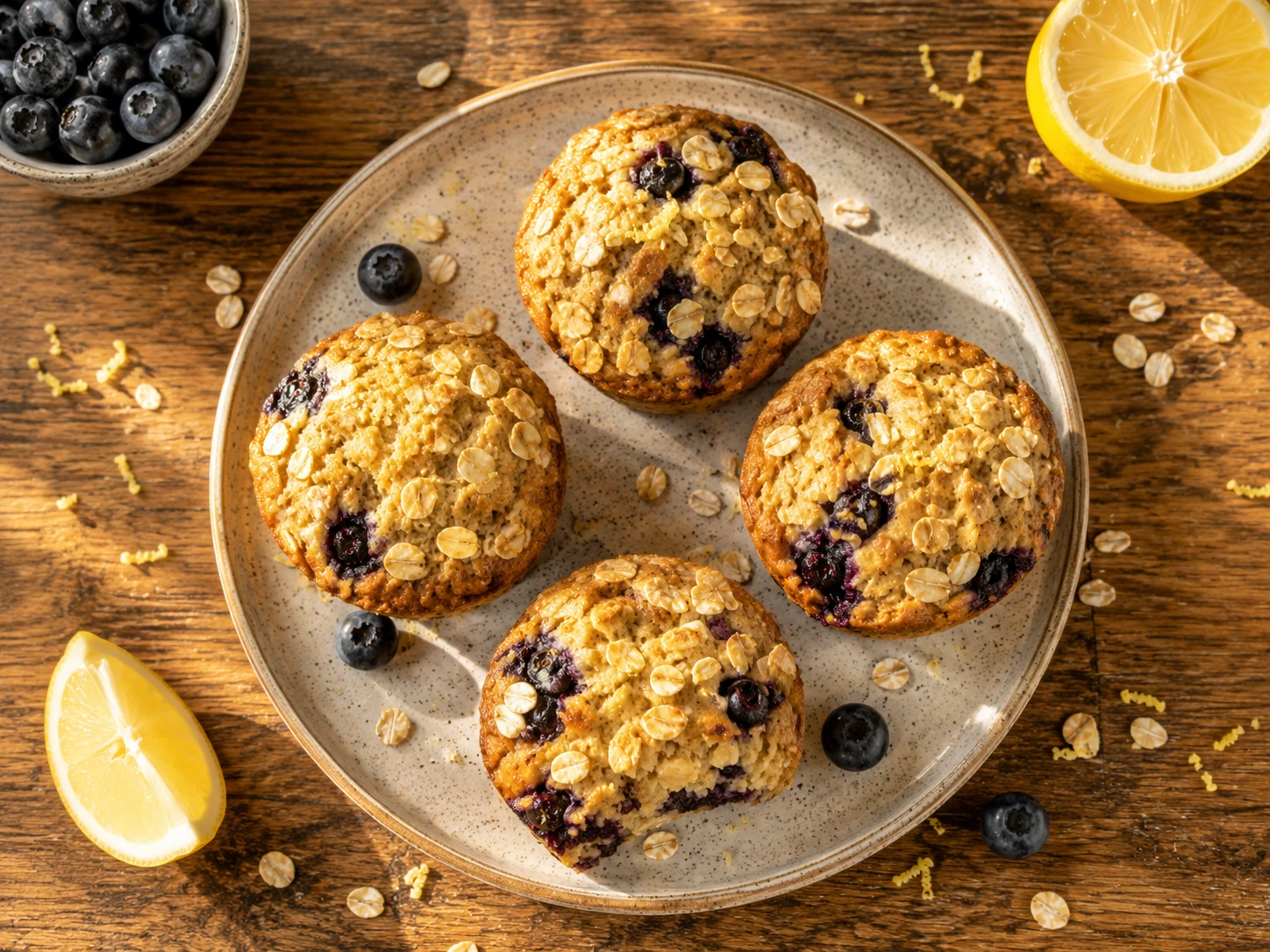 Blueberry Lemon Protein Muffin Cups aerial view