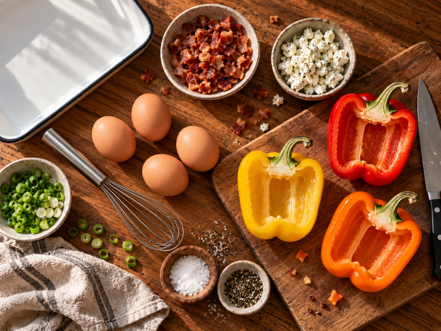 Bacon & Goat Cheese Breakfast Stuffed Peppers preparation