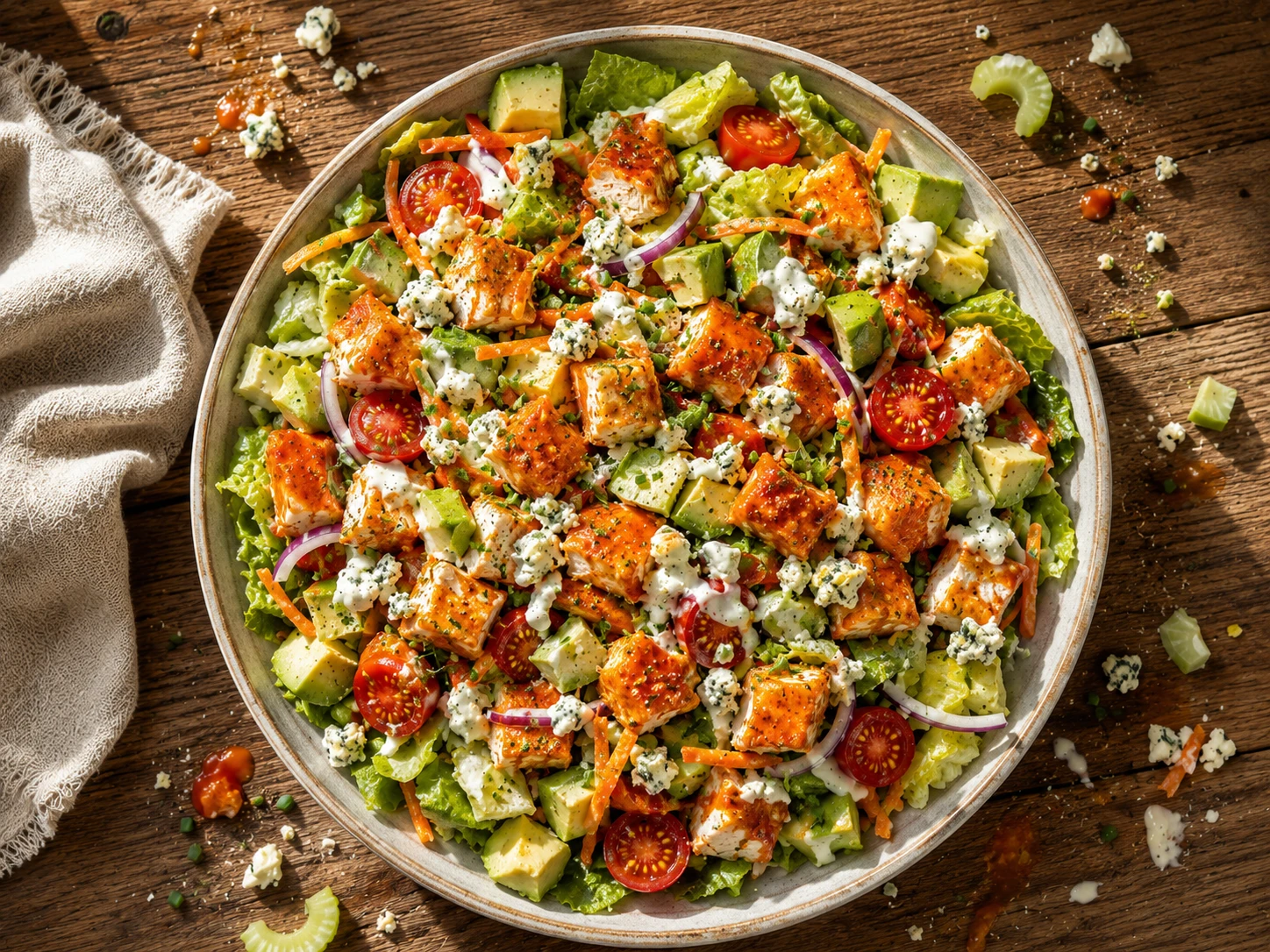 Buffalo Chicken Avocado Salad aerial view