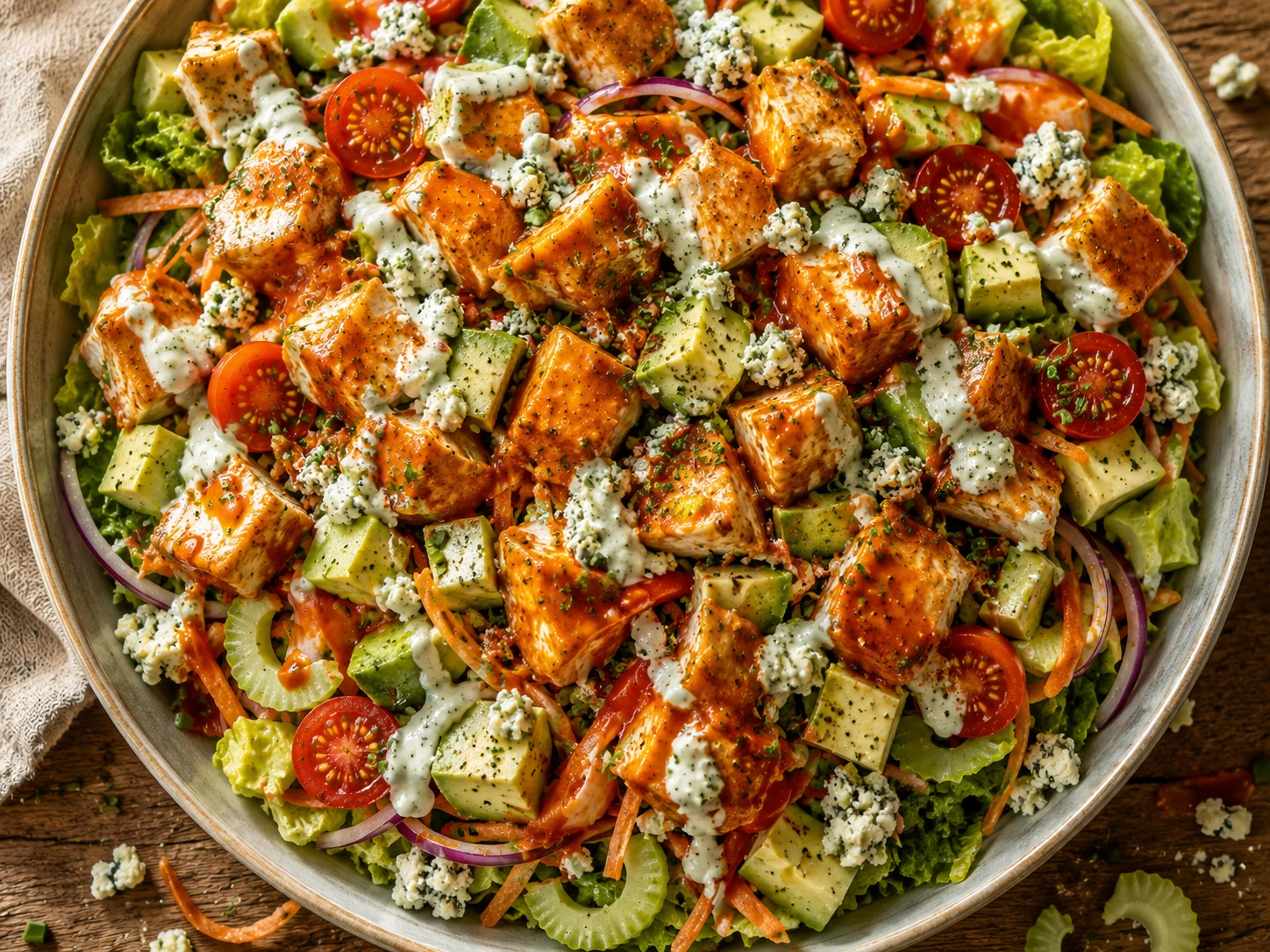 Buffalo Chicken Avocado Salad preparation