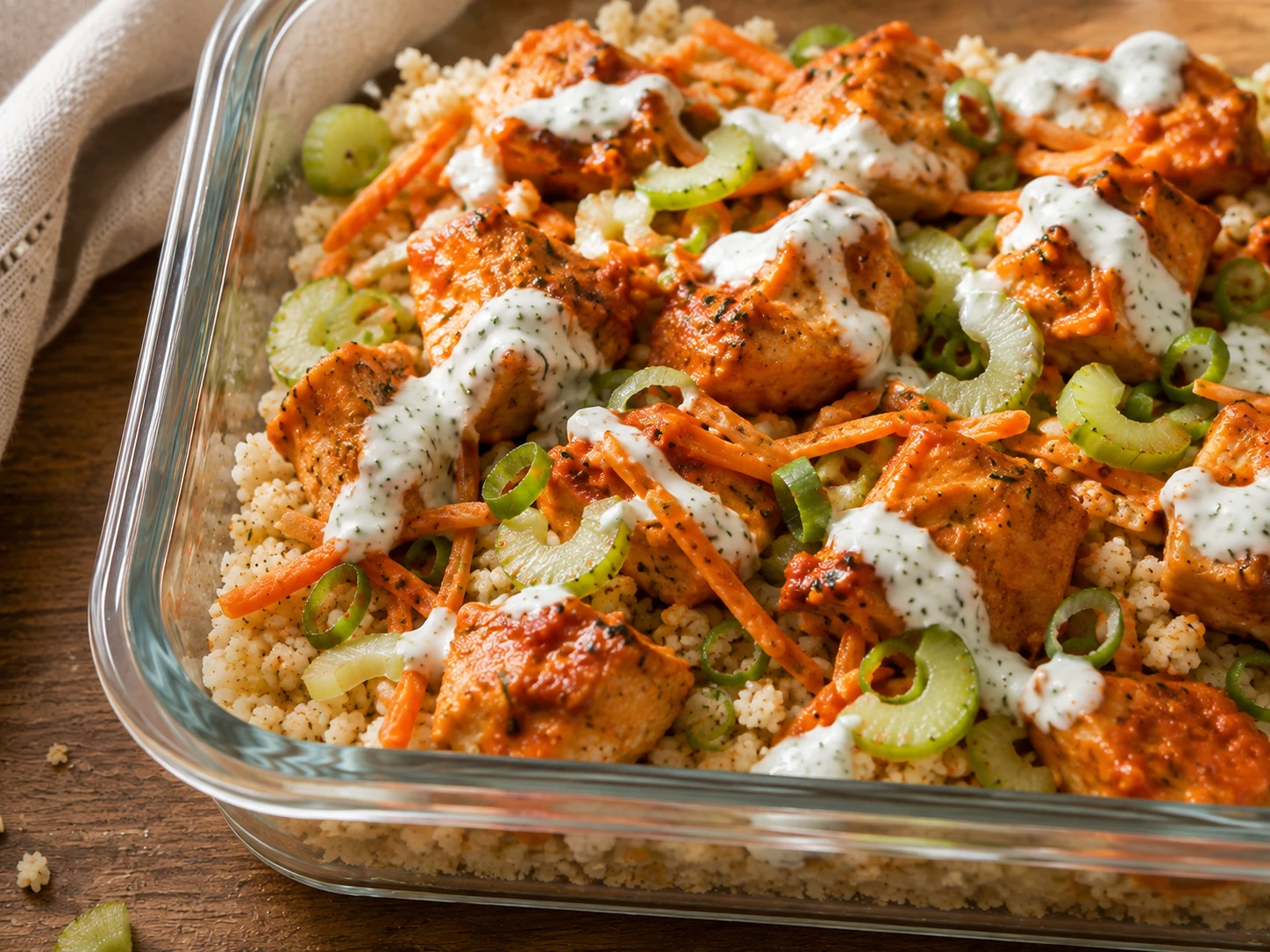 Buffalo Chicken Cauliflower Rice Bowls close up