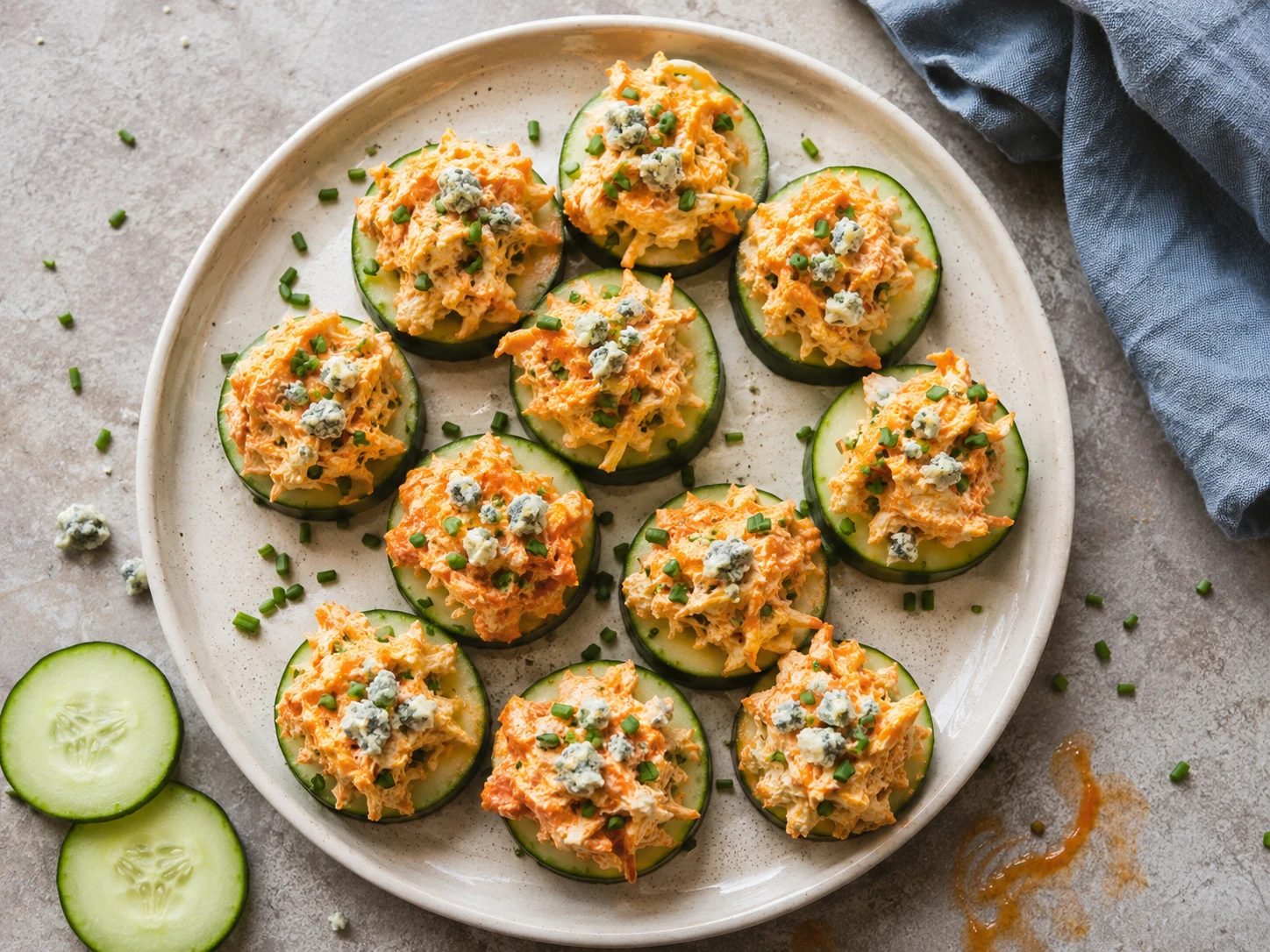 Buffalo Chicken Cucumber Bites close up