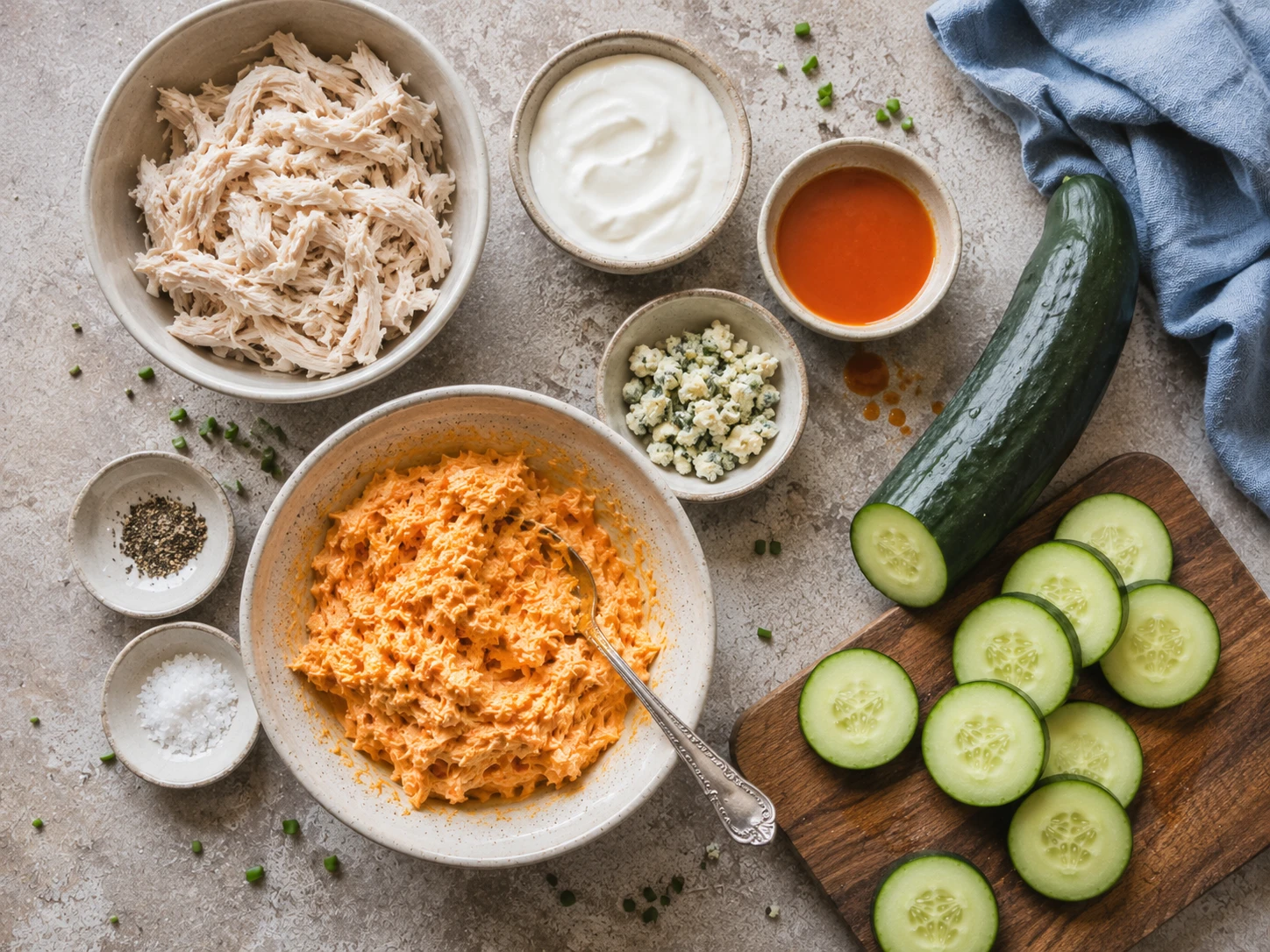 Buffalo Chicken Cucumber Bites preparation