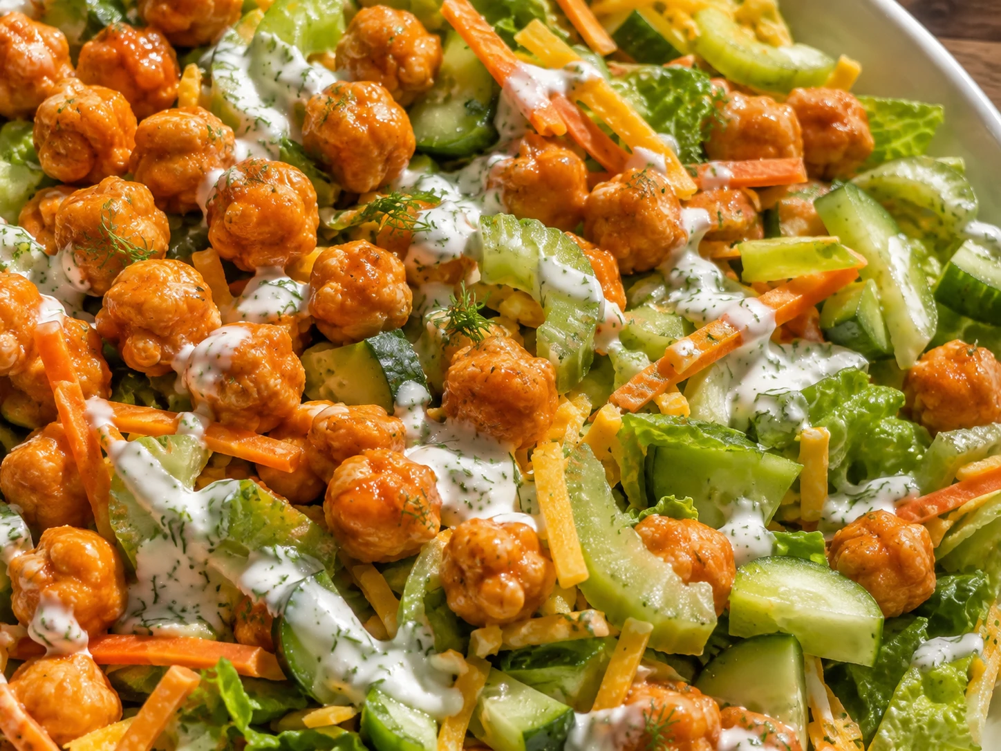 Buffalo Chickpea and Greek Yogurt Ranch Salad close up