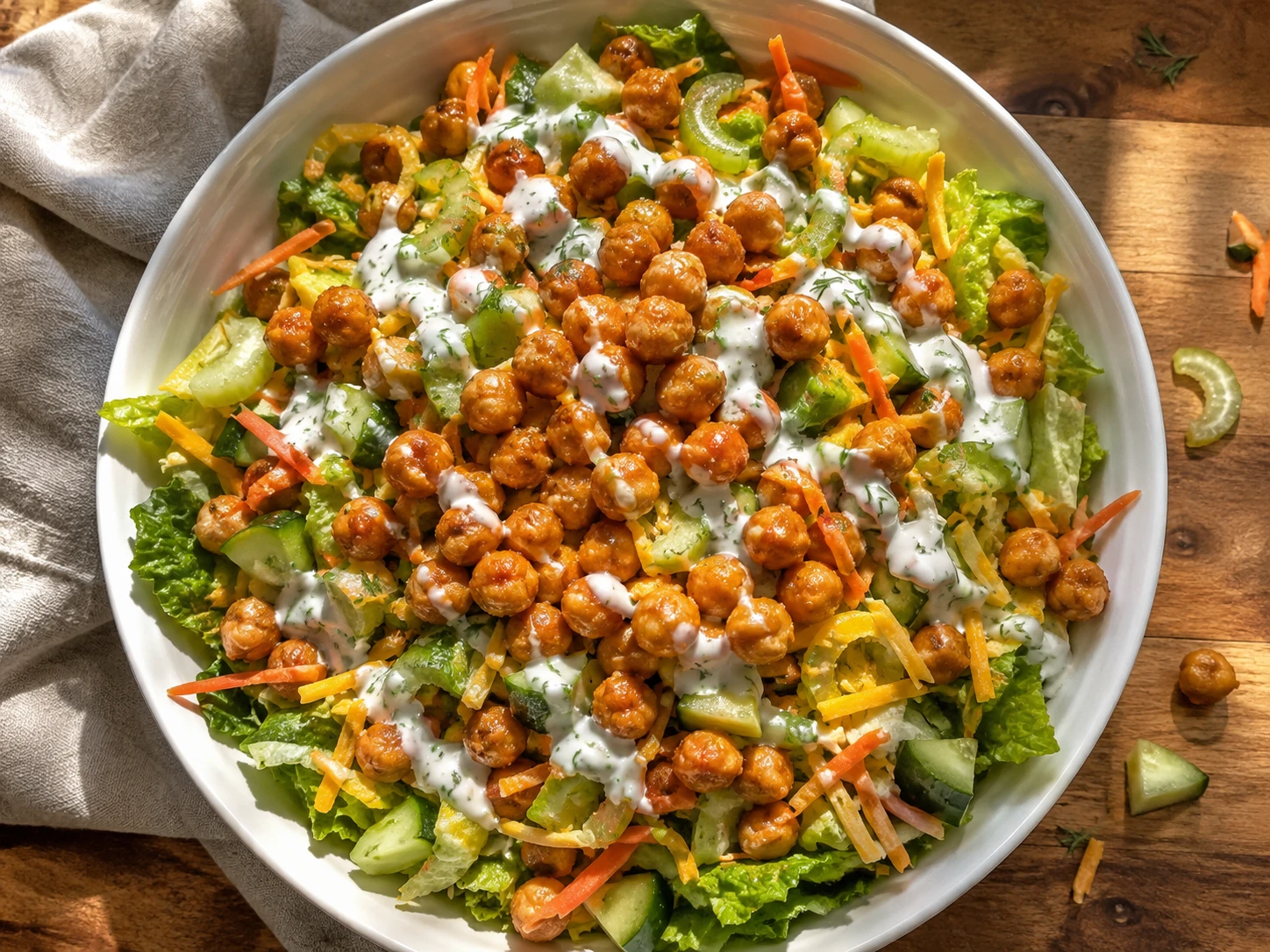 Buffalo Chickpea and Greek Yogurt Ranch Salad