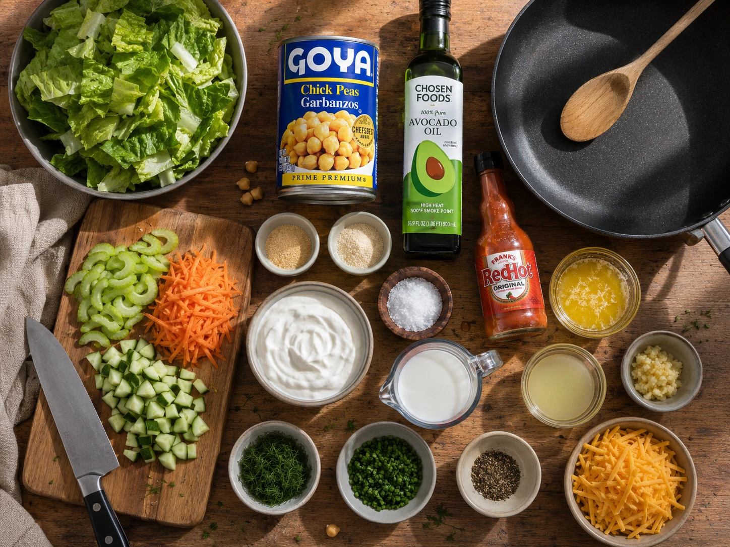 Buffalo Chickpea and Greek Yogurt Ranch Salad preparation