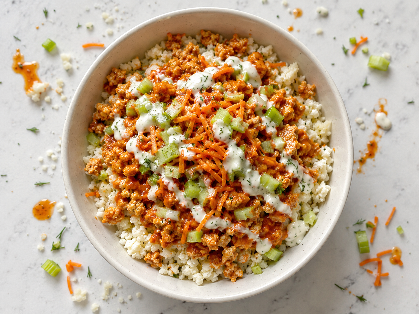 Buffalo Turkey Cauliflower Rice Bowls