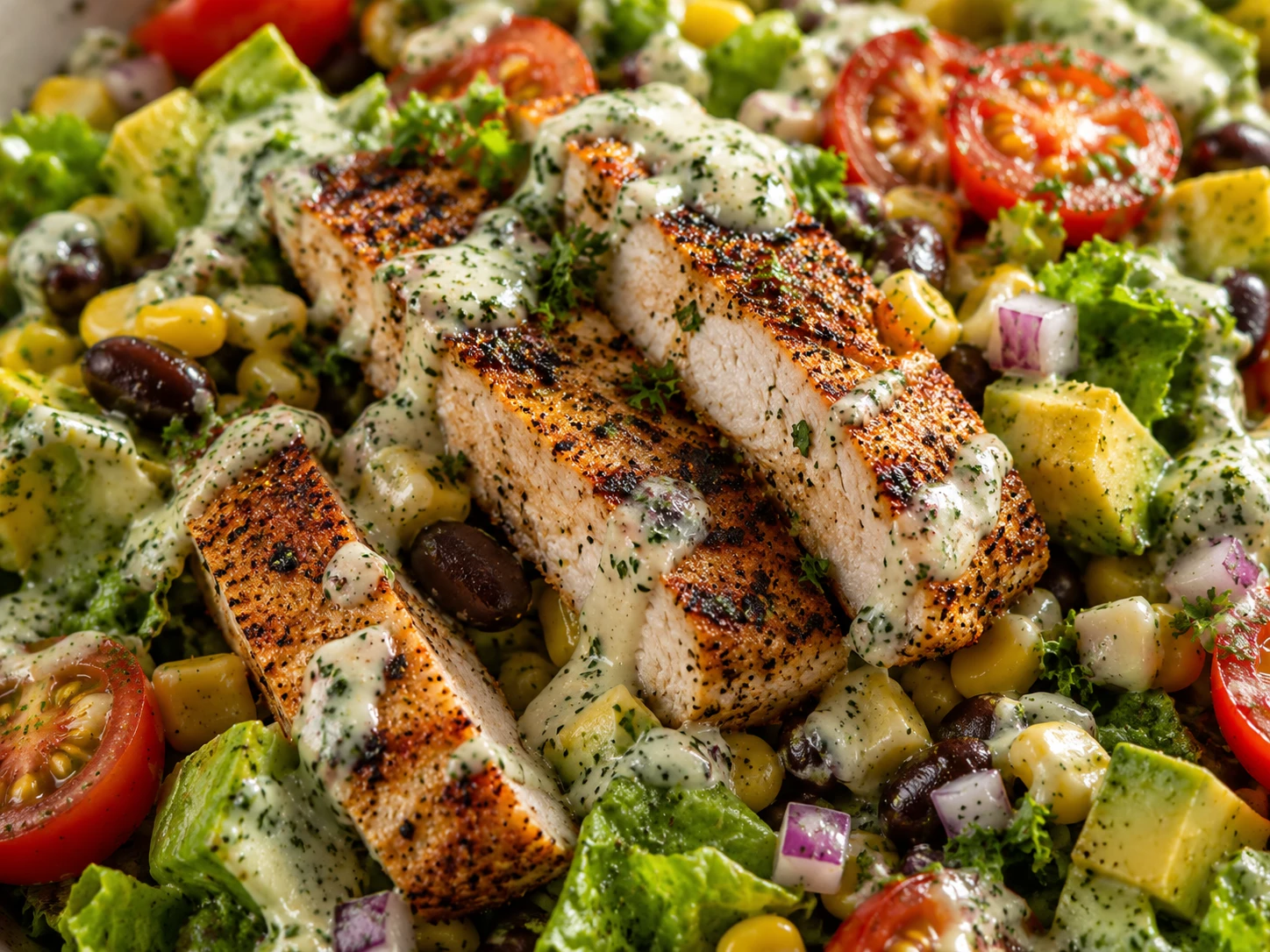 Cajun Chicken Corn Avocado Salad close up
