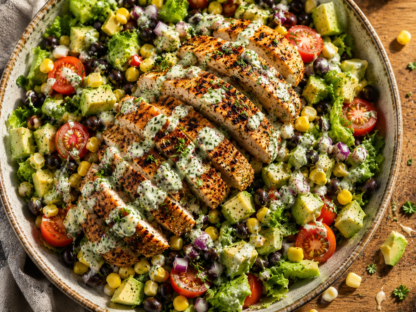 Cajun Chicken Corn Avocado Salad preparation