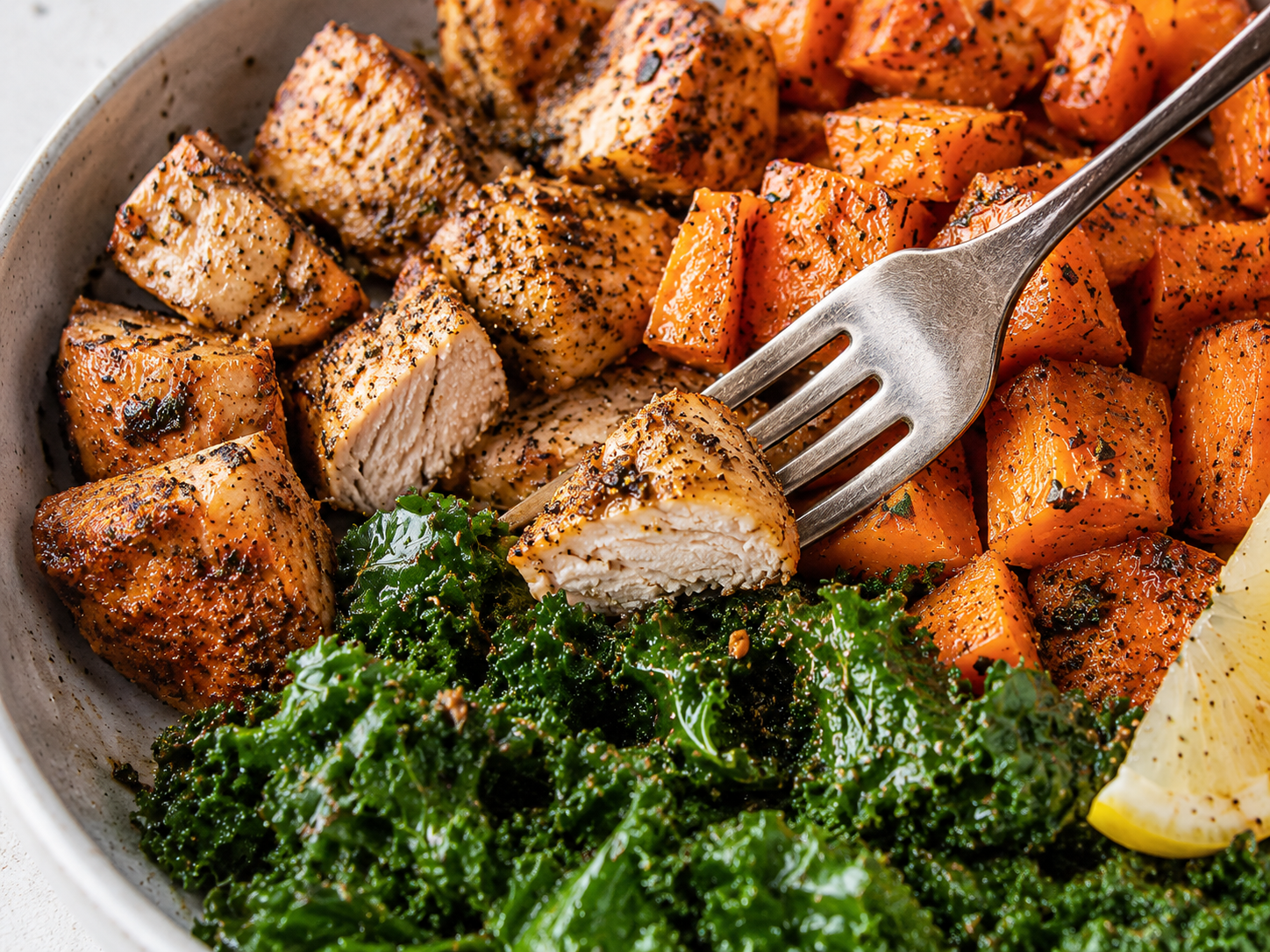 Cajun Chicken Sweet Potato Bowls close up