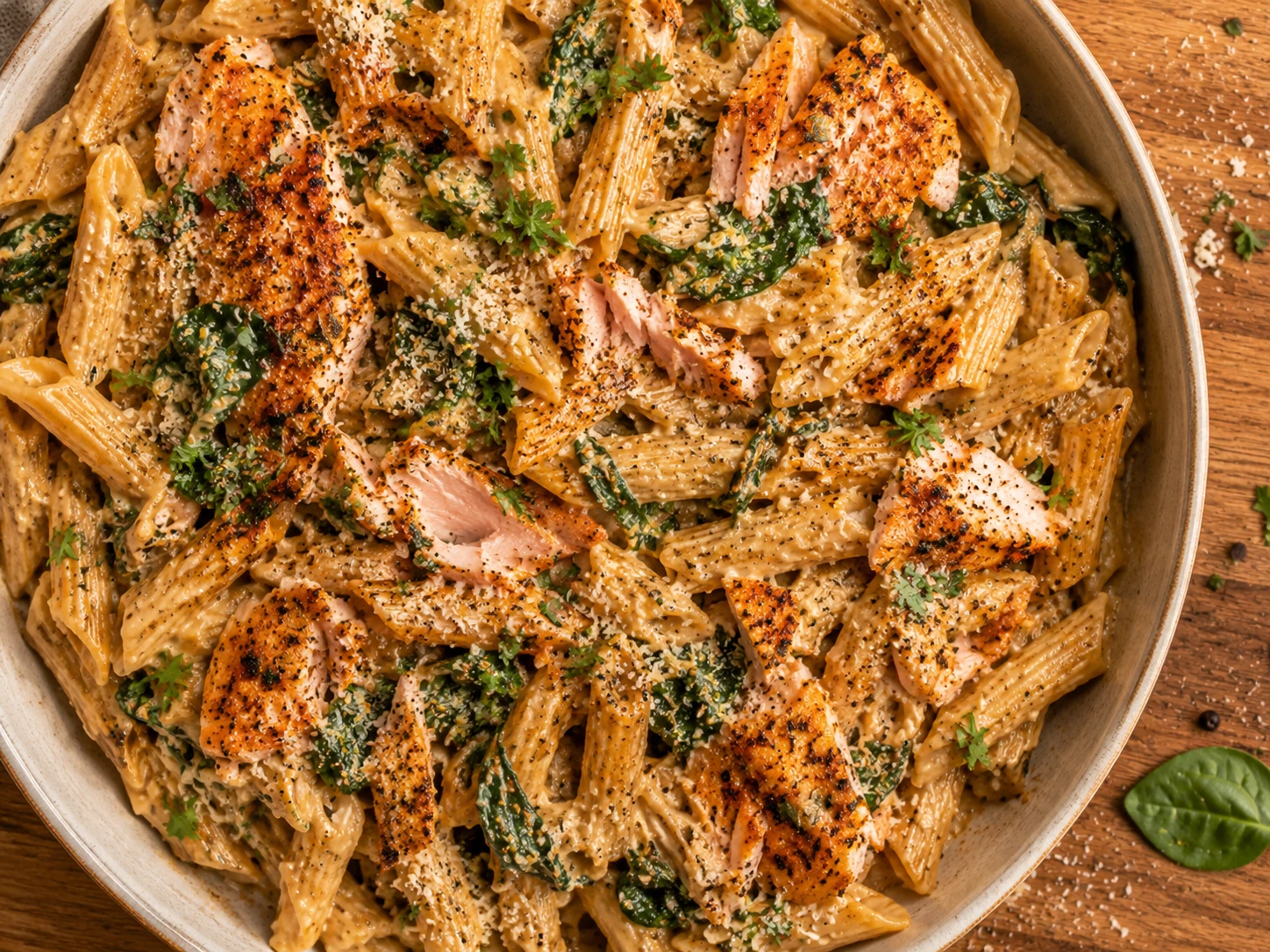 Cajun Salmon Protein Pasta aerial view