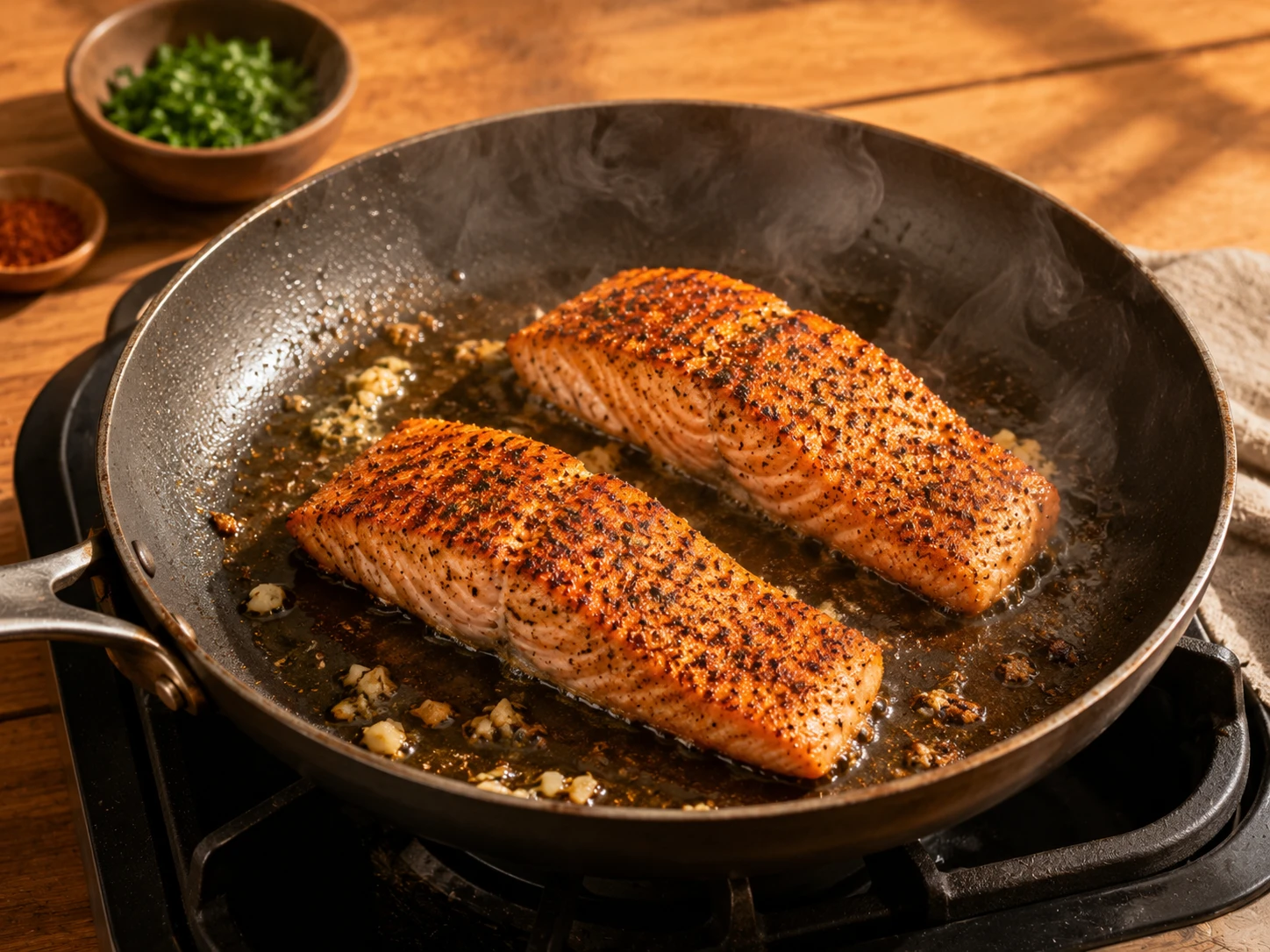 Cajun Salmon Protein Pasta preparation