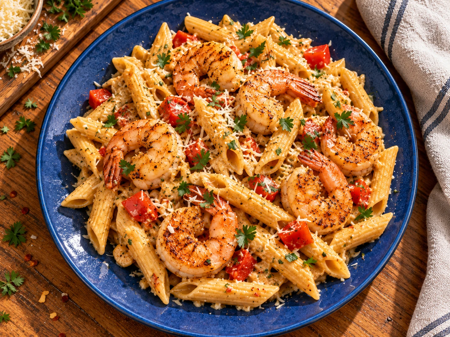 Cajun Shrimp Protein Pasta aerial view