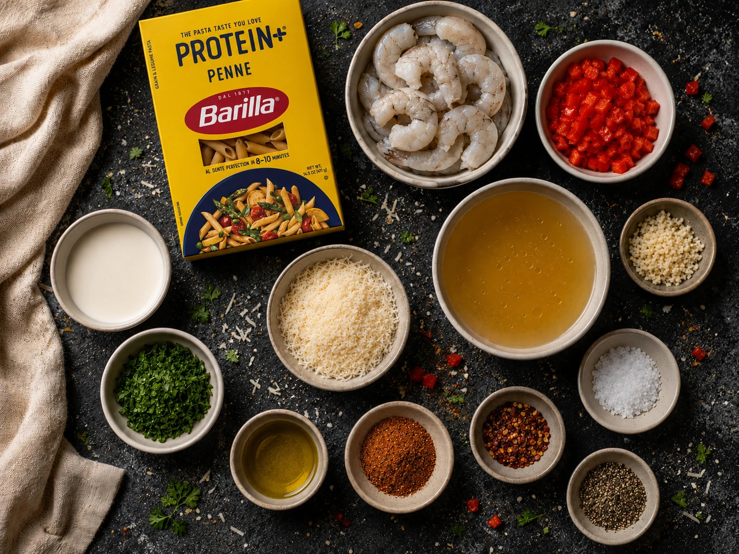 Cajun Shrimp Protein Pasta preparation