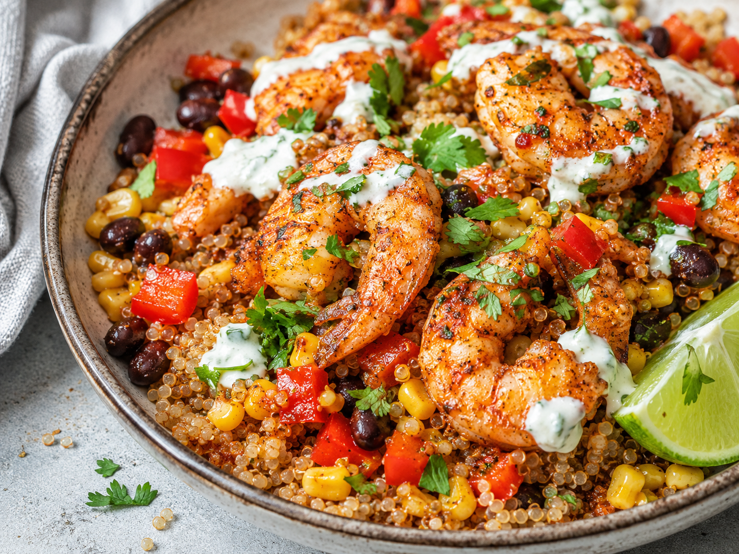Cajun Shrimp Quinoa Bowl close up