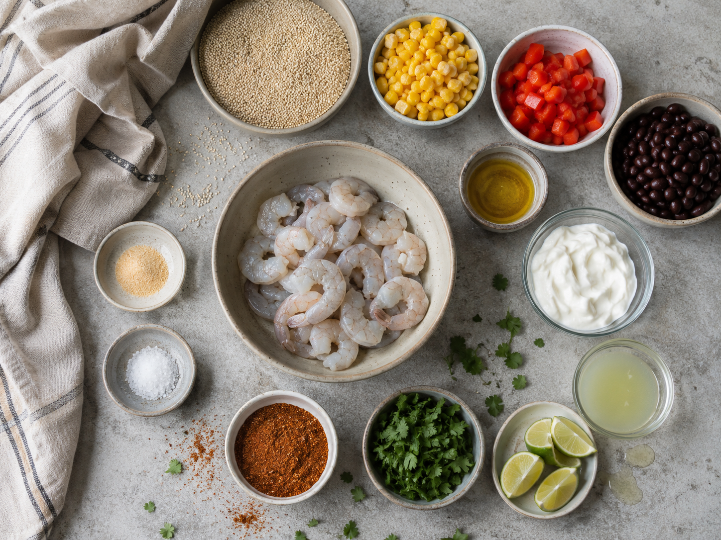 Cajun Shrimp Quinoa Bowl preparation