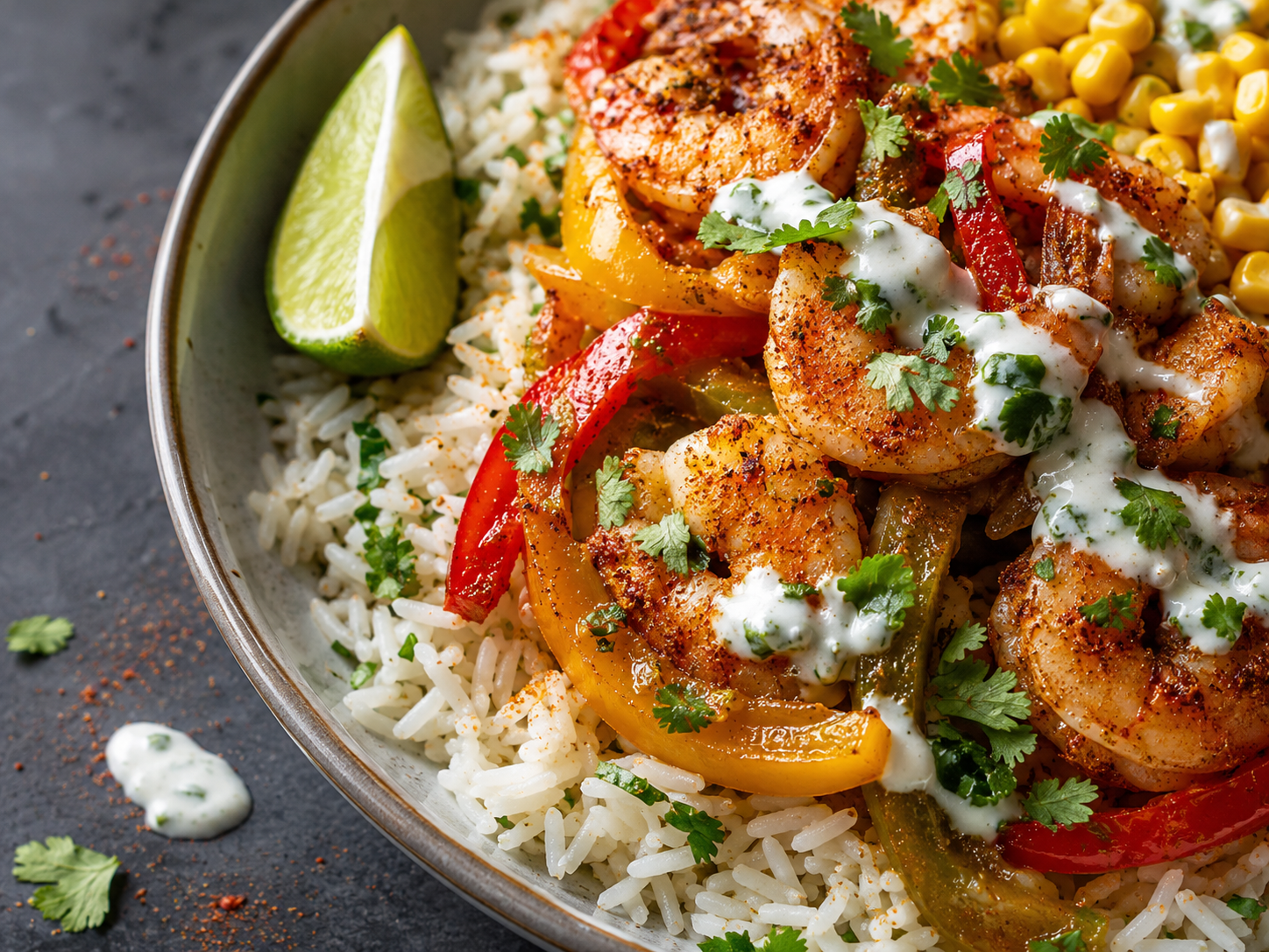 Cajun Shrimp Rice Bowls close up