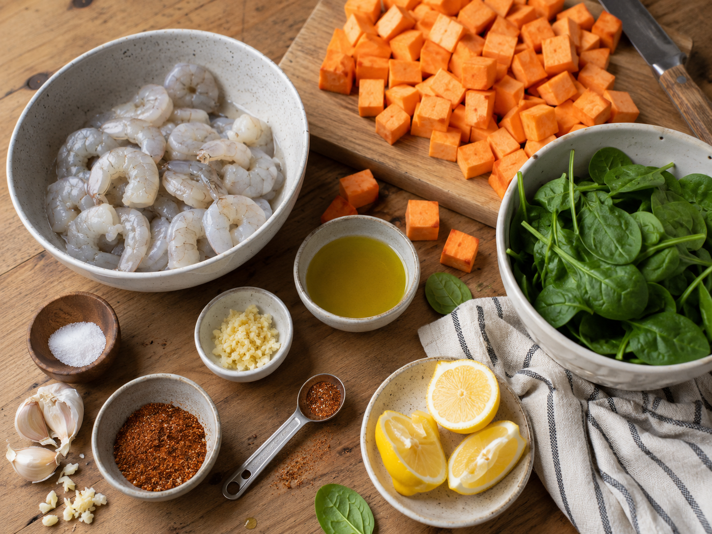 Cajun Shrimp Sweet Potato Bowls preparation