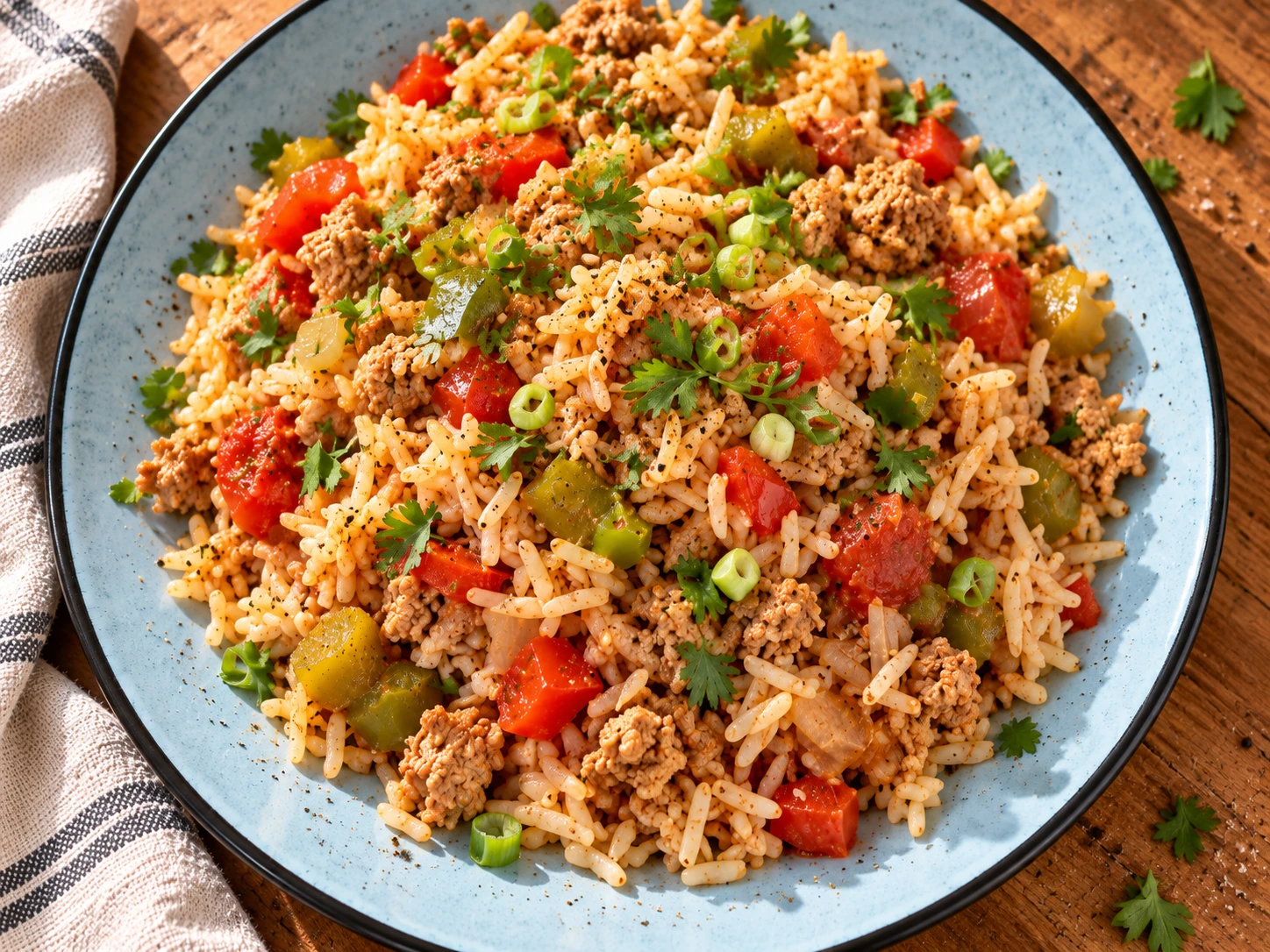 Cajun Turkey Rice Skillet aerial view