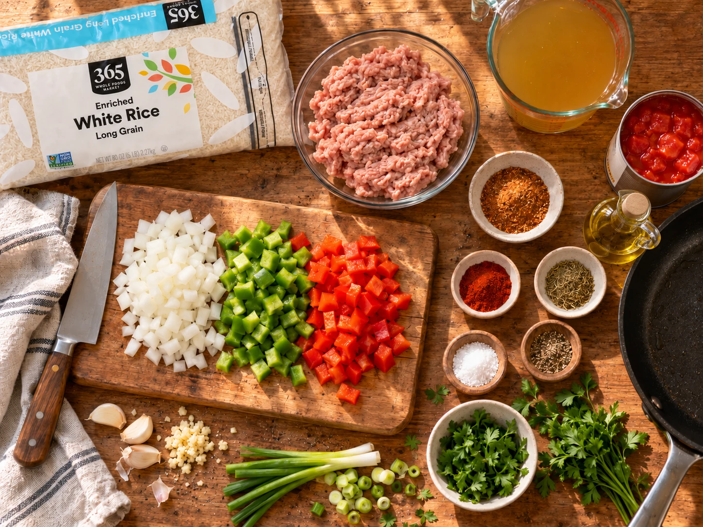 Cajun Turkey Rice Skillet preparation