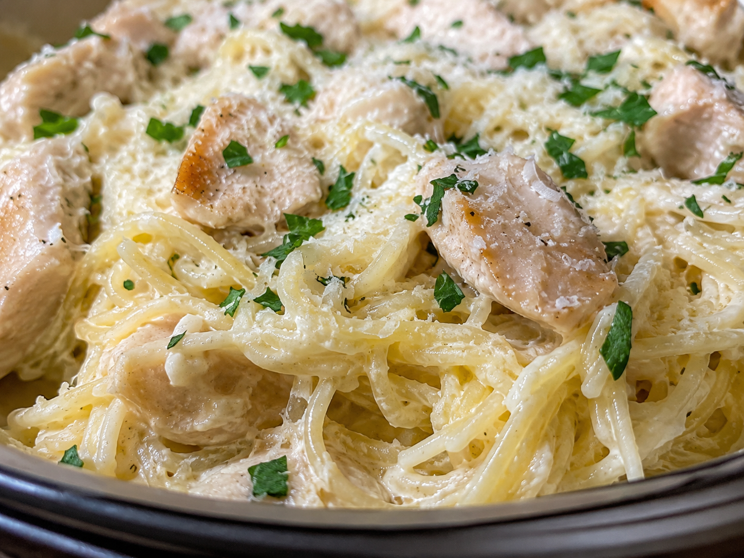 Chicken Alfredo Spaghetti Squash close up