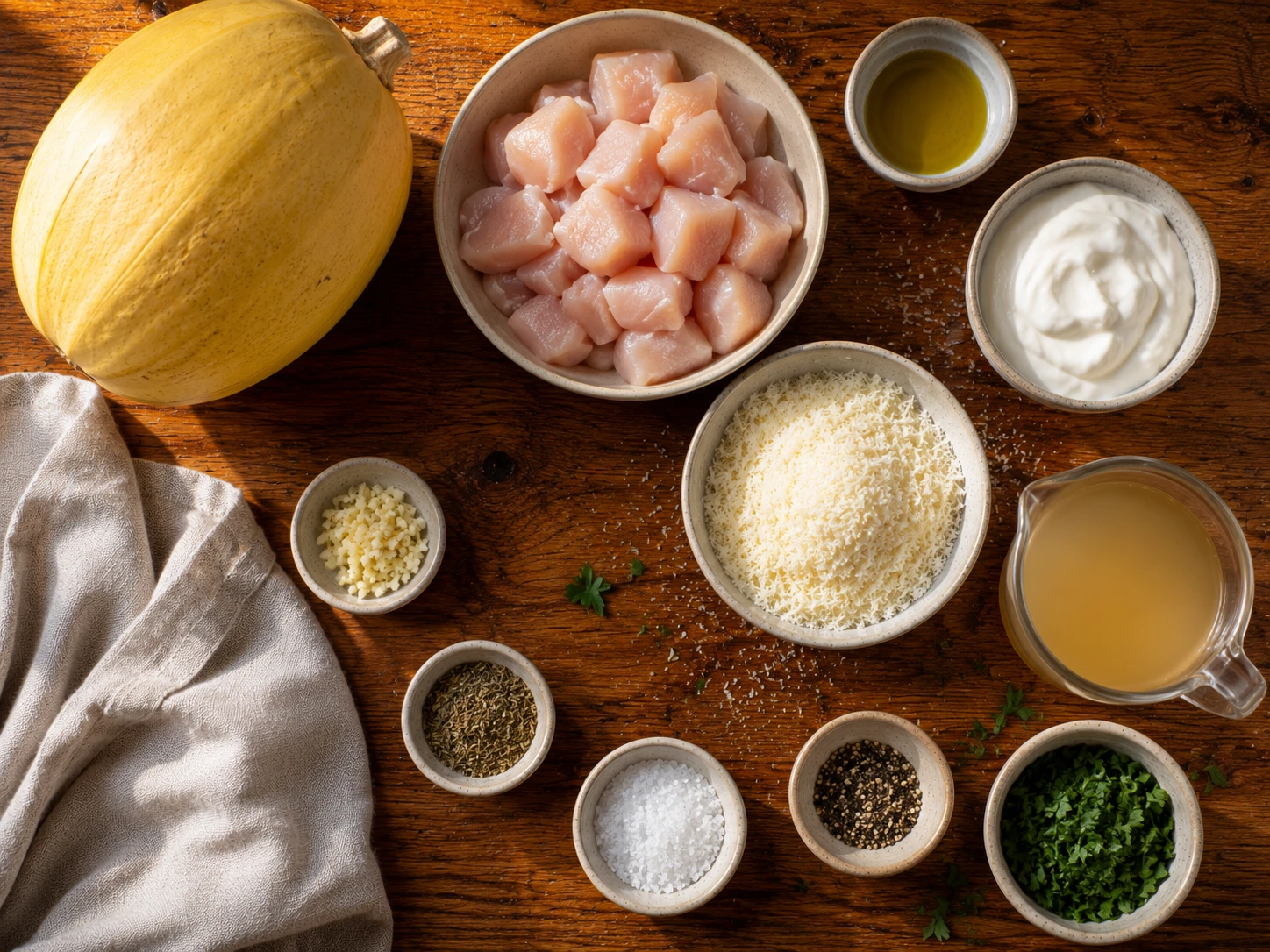 Chicken Alfredo Spaghetti Squash preparation