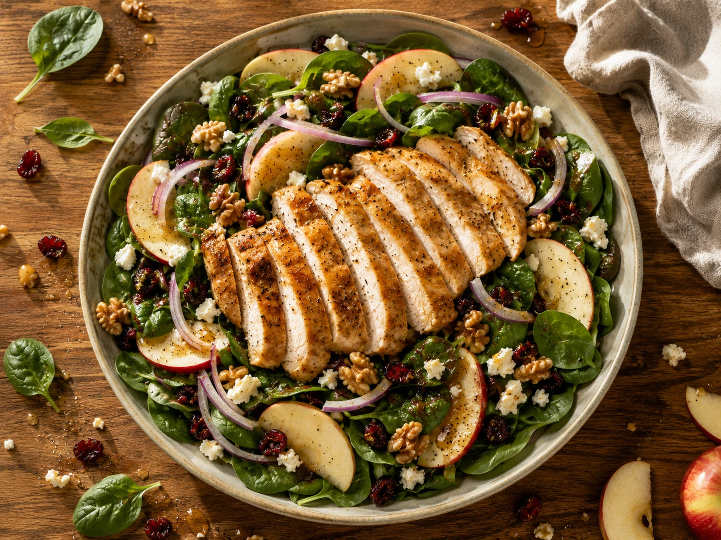Chicken Apple Walnut Spinach Salad