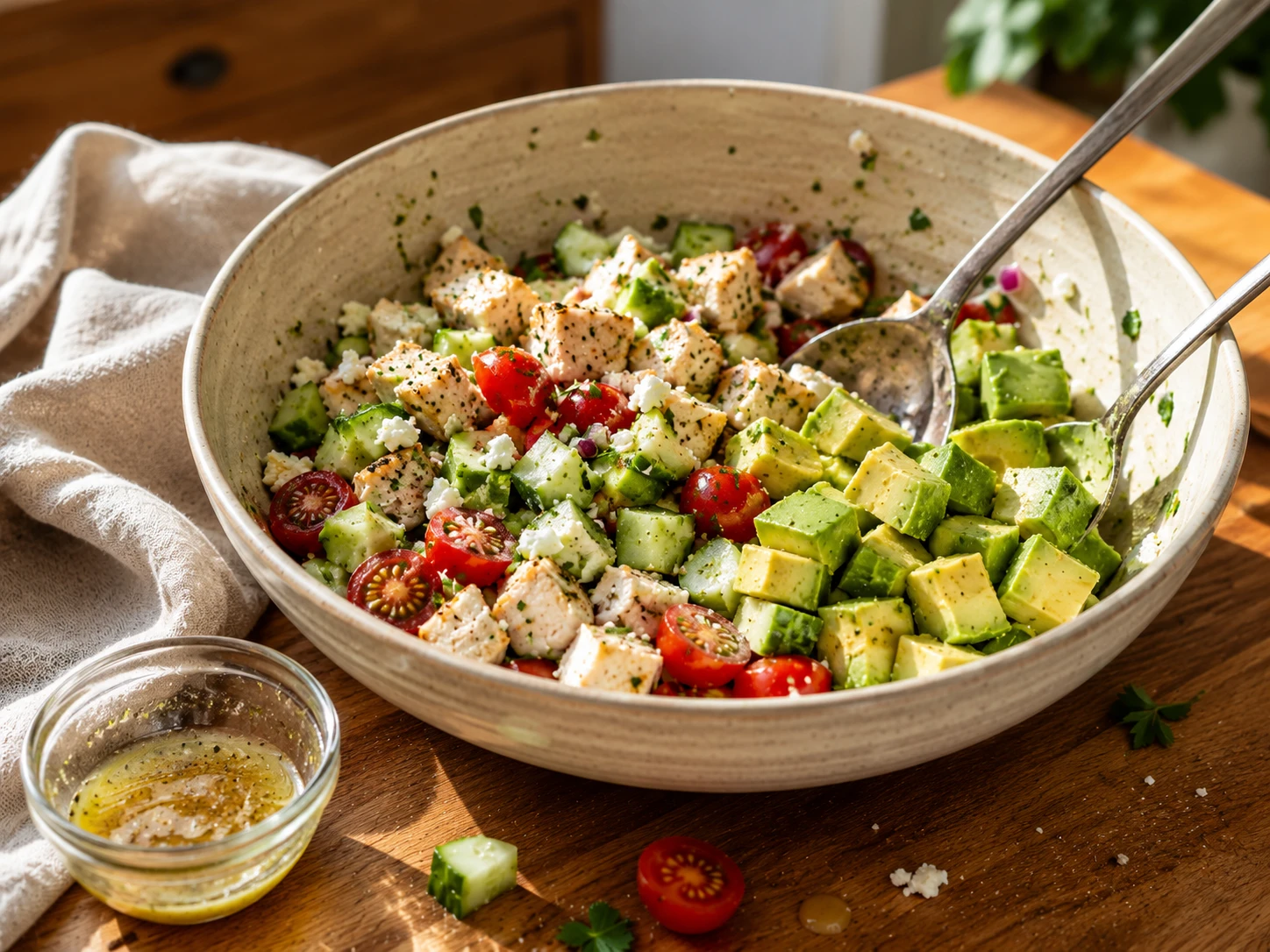 Chicken Avocado Cucumber Salad preparation