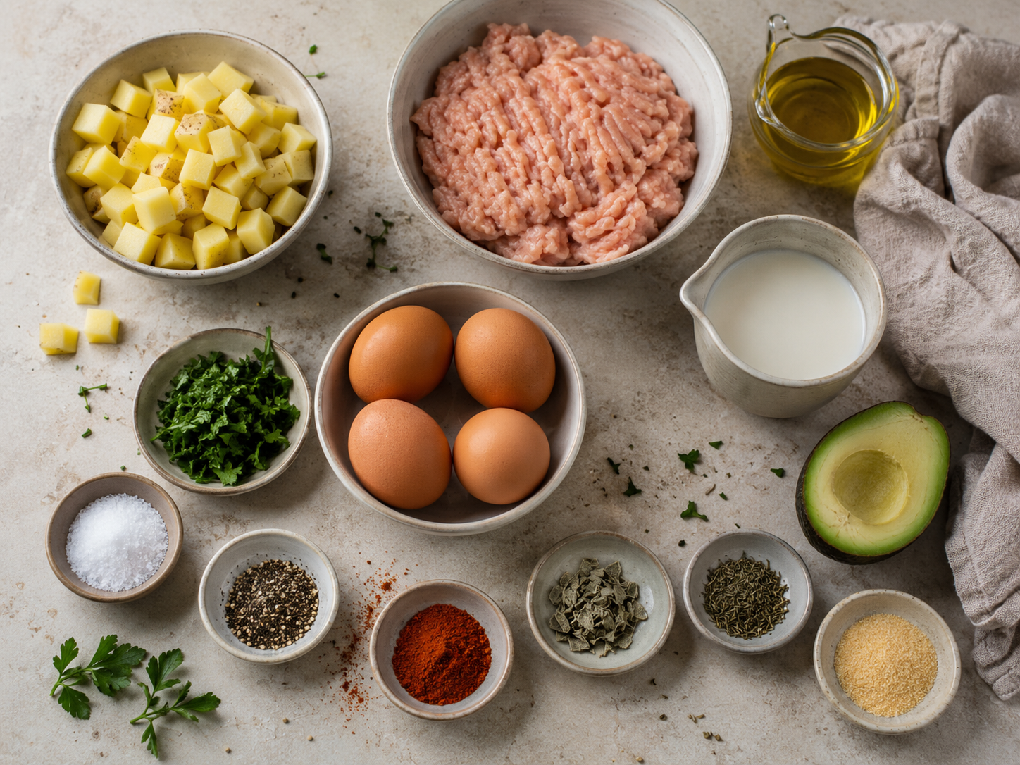 Chicken Breakfast Sausage Egg Bowl preparation
