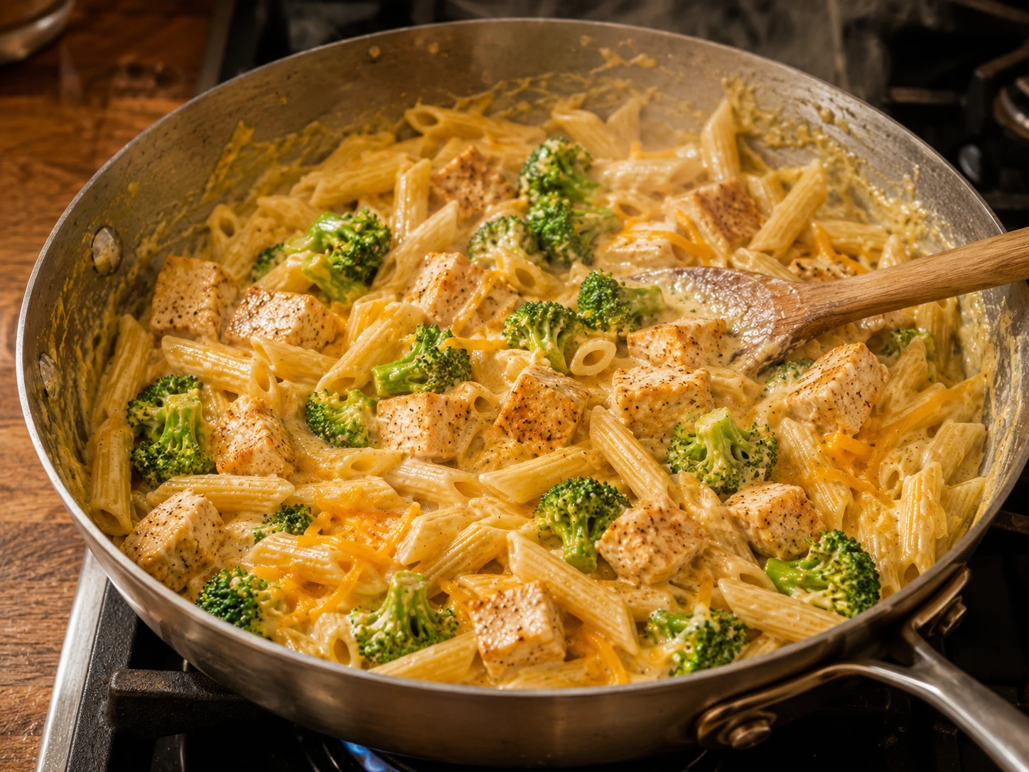 Chicken Broccoli Cheddar Protein Pasta preparation
