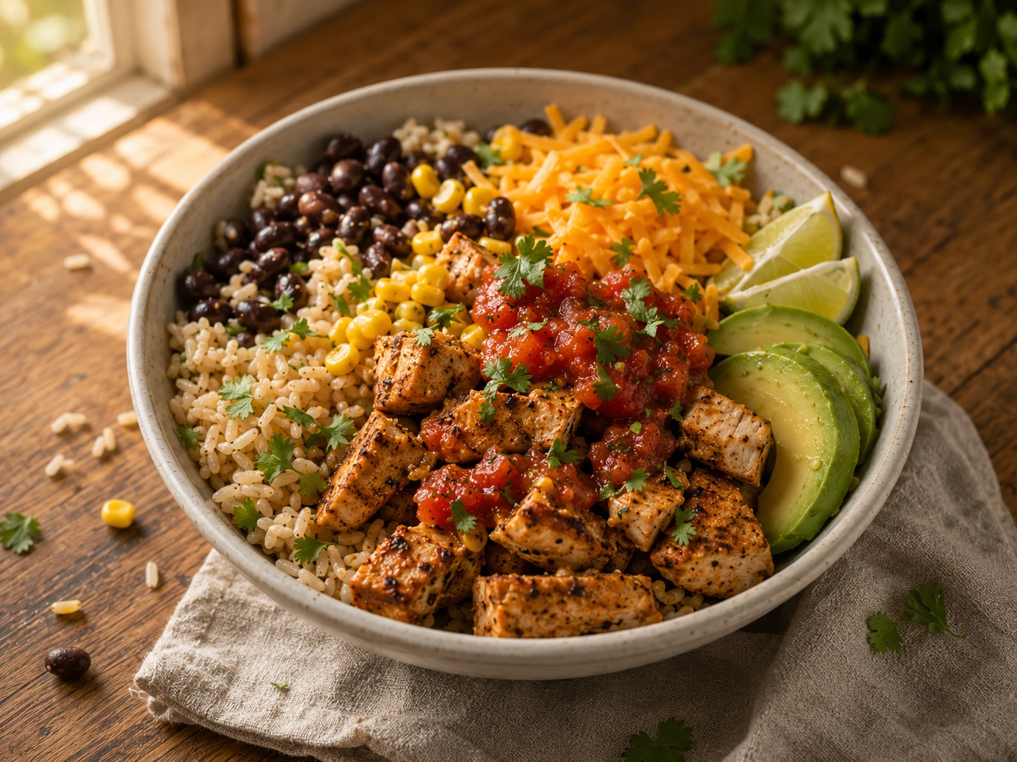 Chicken Burrito Protein Bowl aerial view