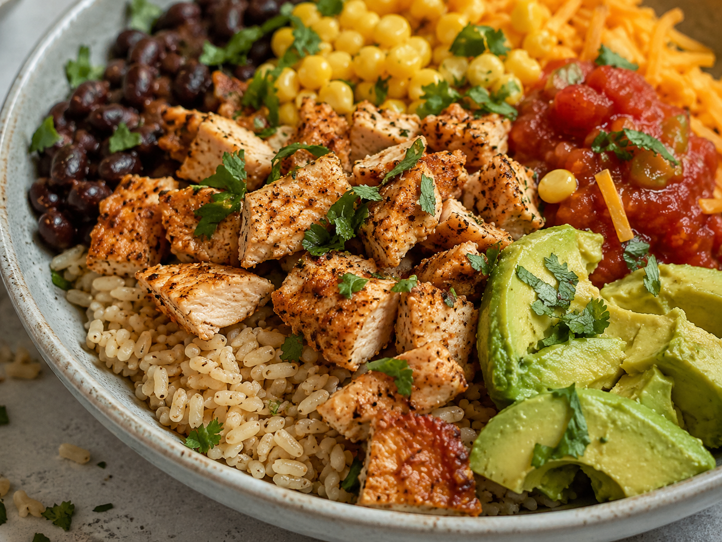 Chicken Burrito Protein Bowl close up