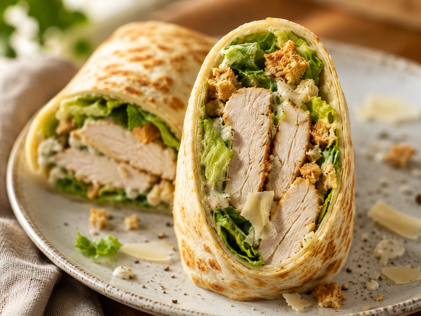 Chicken Caesar Protein Wrap close up