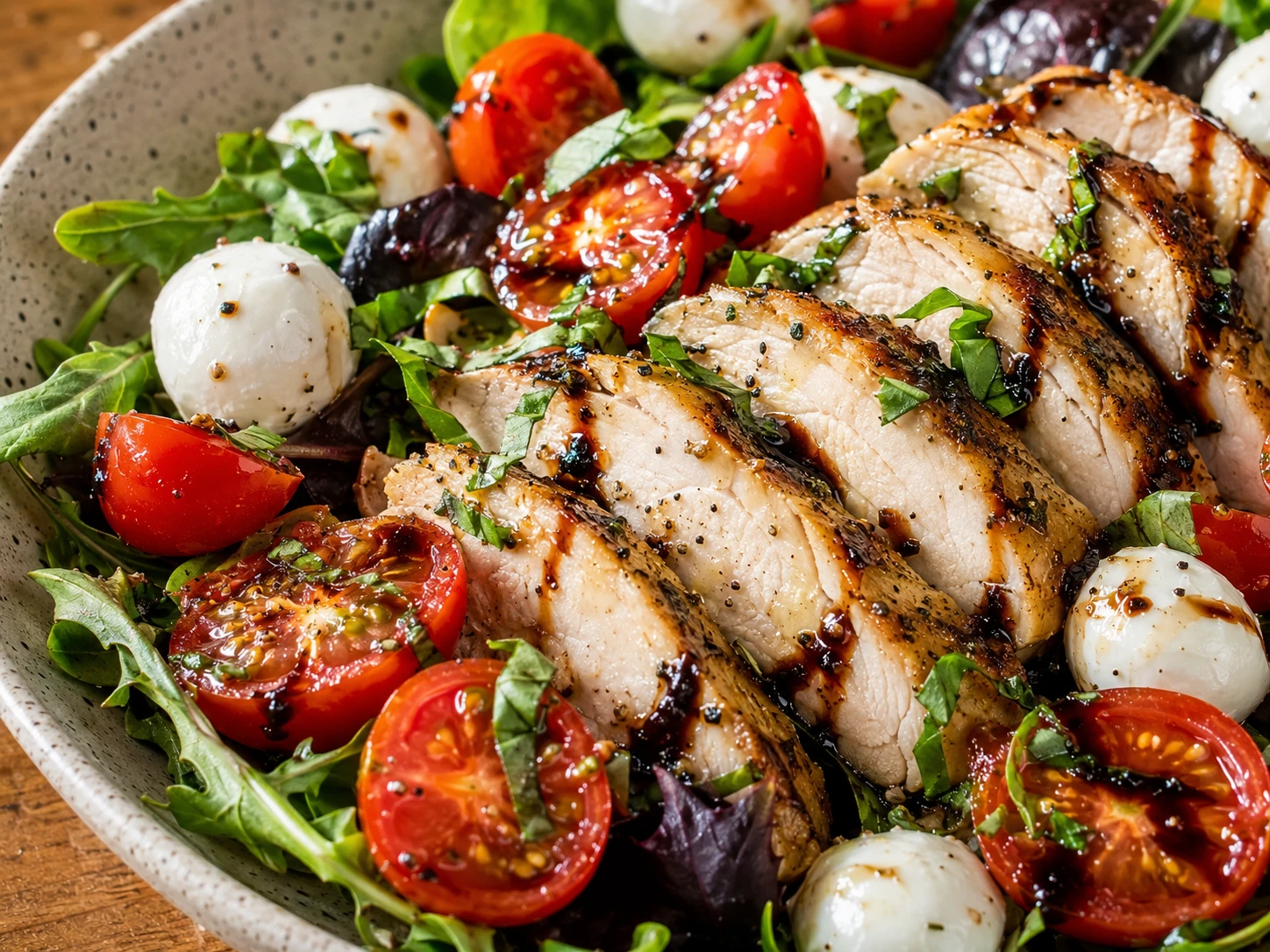 Chicken Caprese Protein Bowl close up