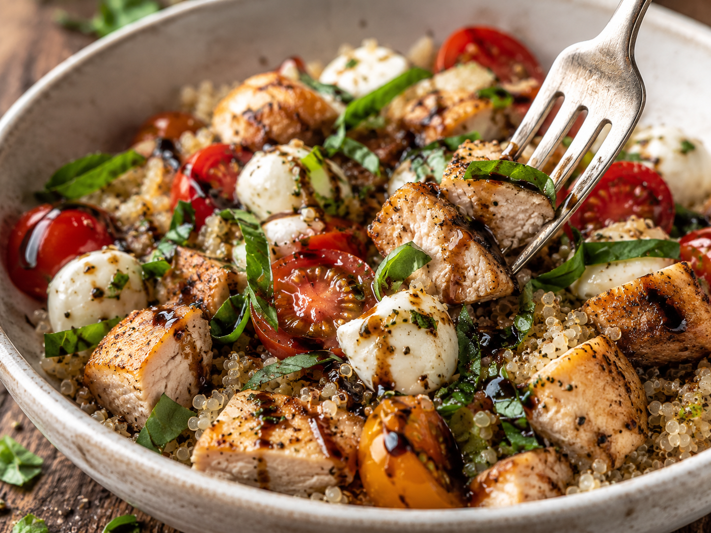 Chicken Caprese Quinoa Bowls close up