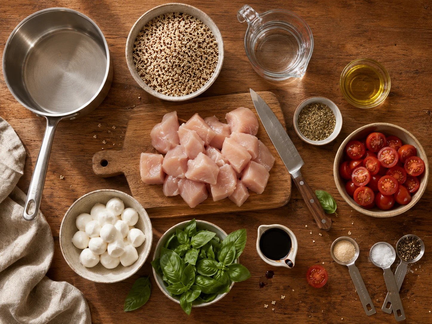 Chicken Caprese Quinoa Bowls preparation