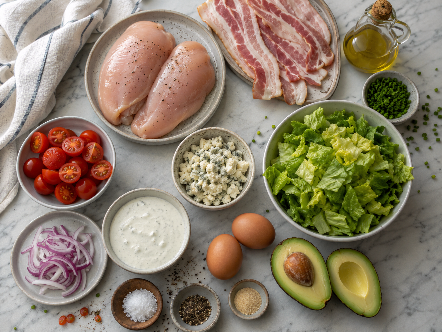 Chicken Cobb Protein Bowl preparation