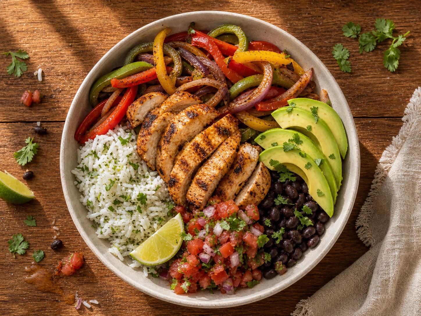 Chicken Fajita Bowl aerial view