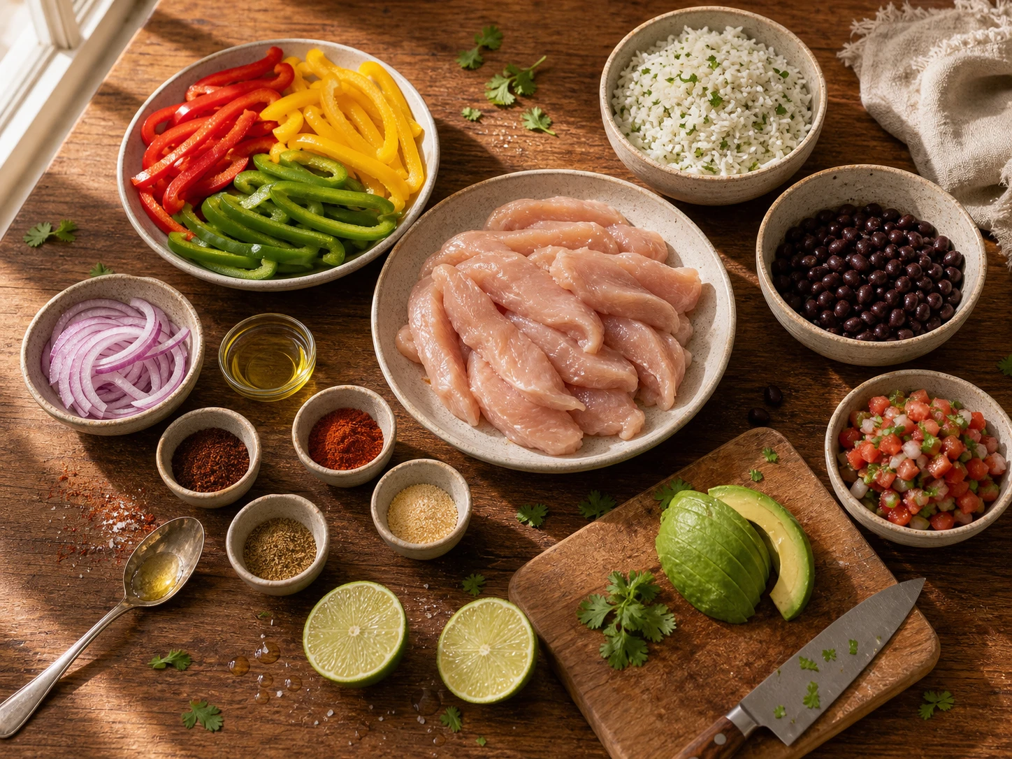 Chicken Fajita Bowl preparation
