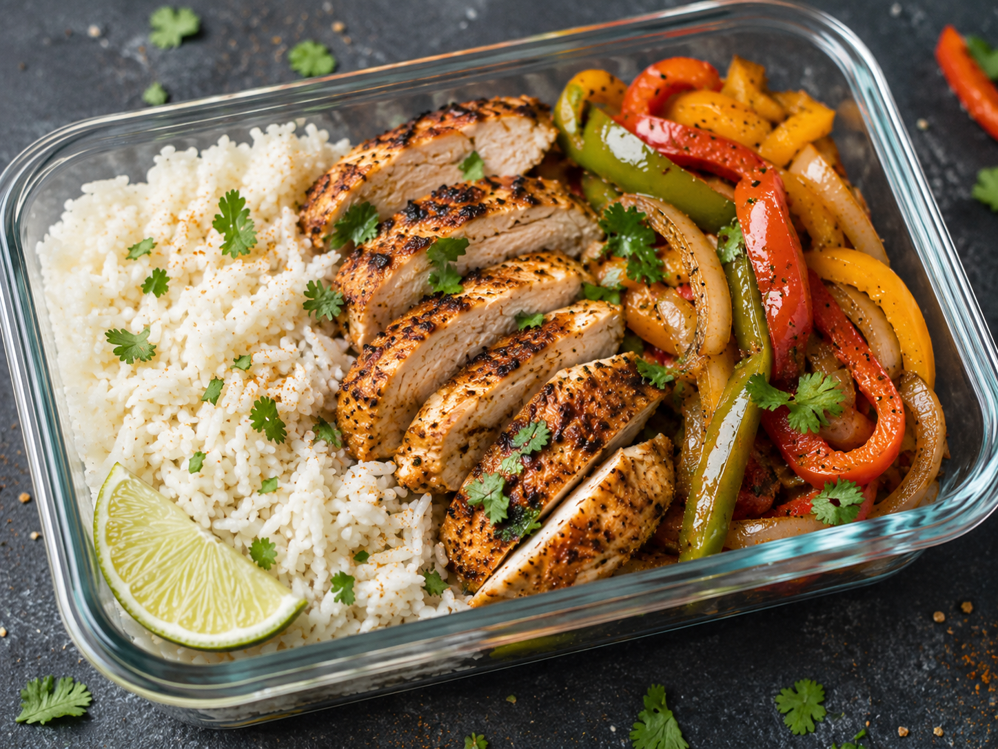 Chicken Fajita Rice Meal Prep close up
